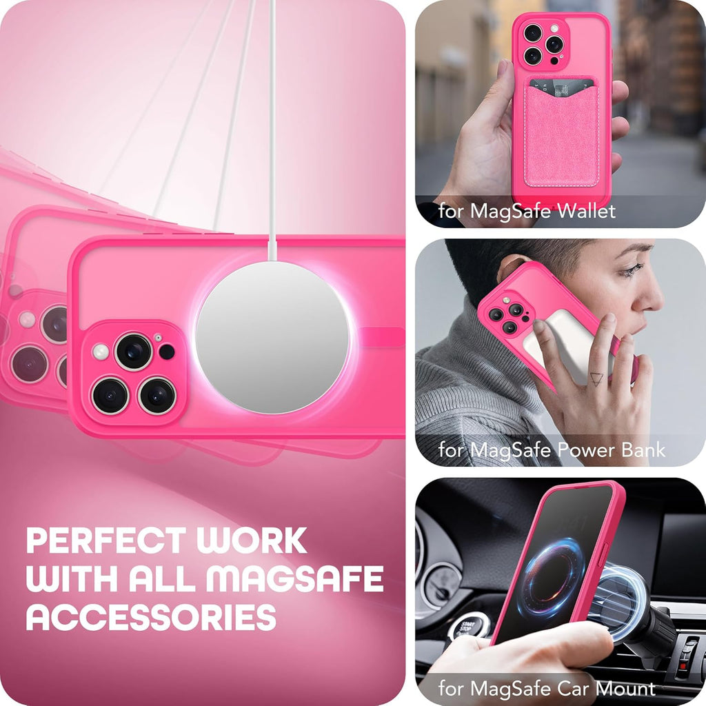 Magnetic for iPhone 15 Pro Max Case, Compatible with MagSafe, Built-in Privacy Screen Protector and Camera Protection, Anti Spy Full Body Dustproof Shockproof Hard Phone Case 6.7", Hot Pink