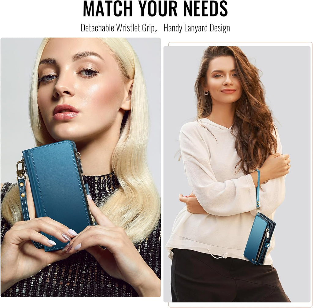Defencase for Galaxy A26 5G Case Wallet with RFID Blocking Card Holder for Women Men, Fashion PU Leather Magnetic Snap Flip Zipper Wrist Strap Wallet Phone Case for Samsung Galaxy A26 5G, Dark Blue