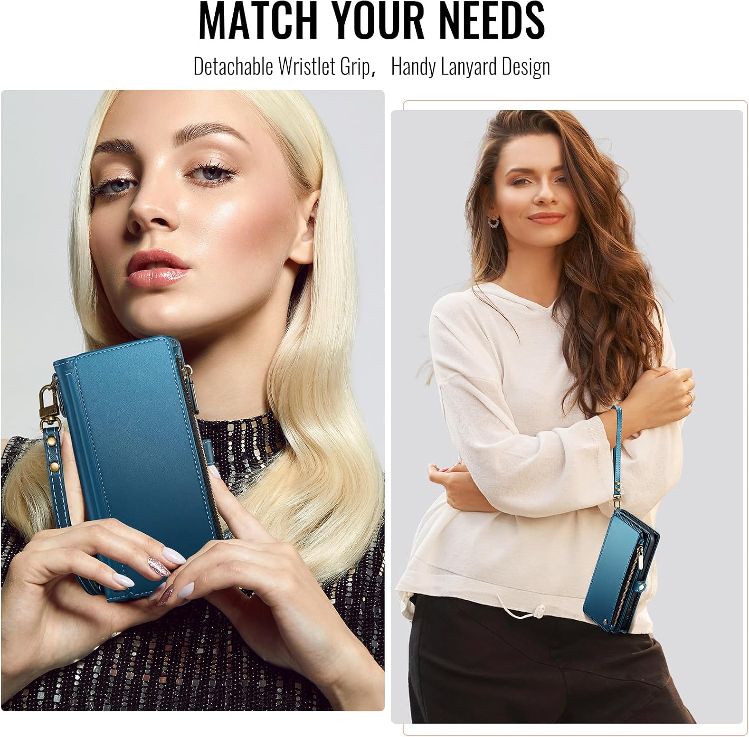 Defencase for Galaxy A26 5G Case Wallet with RFID Blocking Card Holder for Women Men, Fashion PU Leather Magnetic Snap Flip Zipper Wrist Strap Wallet Phone Case for Samsung Galaxy A26 5G, Dark Blue