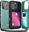 TORU CX Slim for iPhone 16 Pro Case Wallet | Protective Shockproof Heavy Duty Cover with Hidden Card Holder & Card Slot | Mirror & Wrist Strap Included - Green