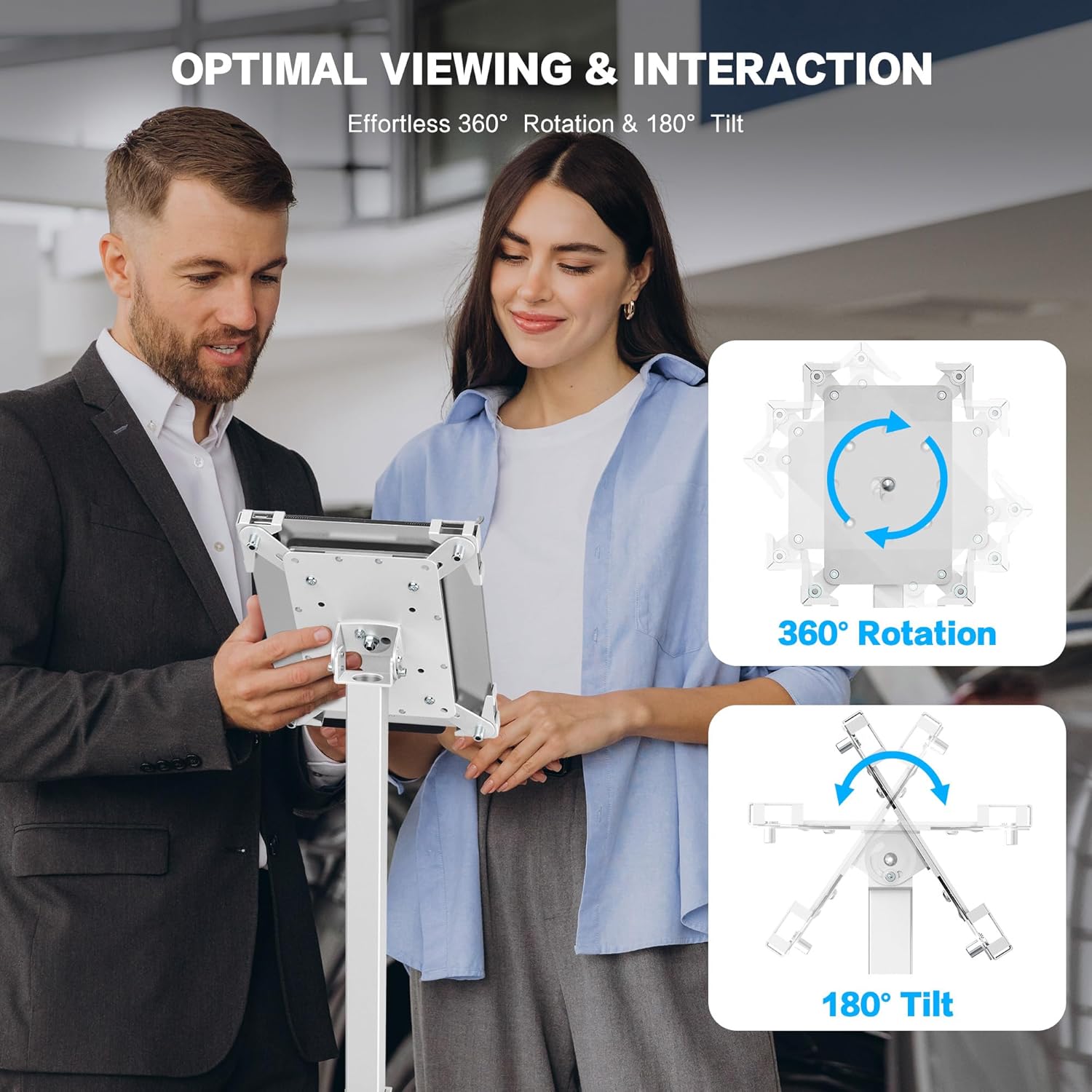 AboveTEK Security iPad Kiosk Floor Stand, Anti-Theft POS Tablet Stands for Retail Business, Height Adjustable Tablet Floor Stand, 360° Swivel Universal Locking Holder Fits 9.7"-13" iPads/iPad Pro/Air