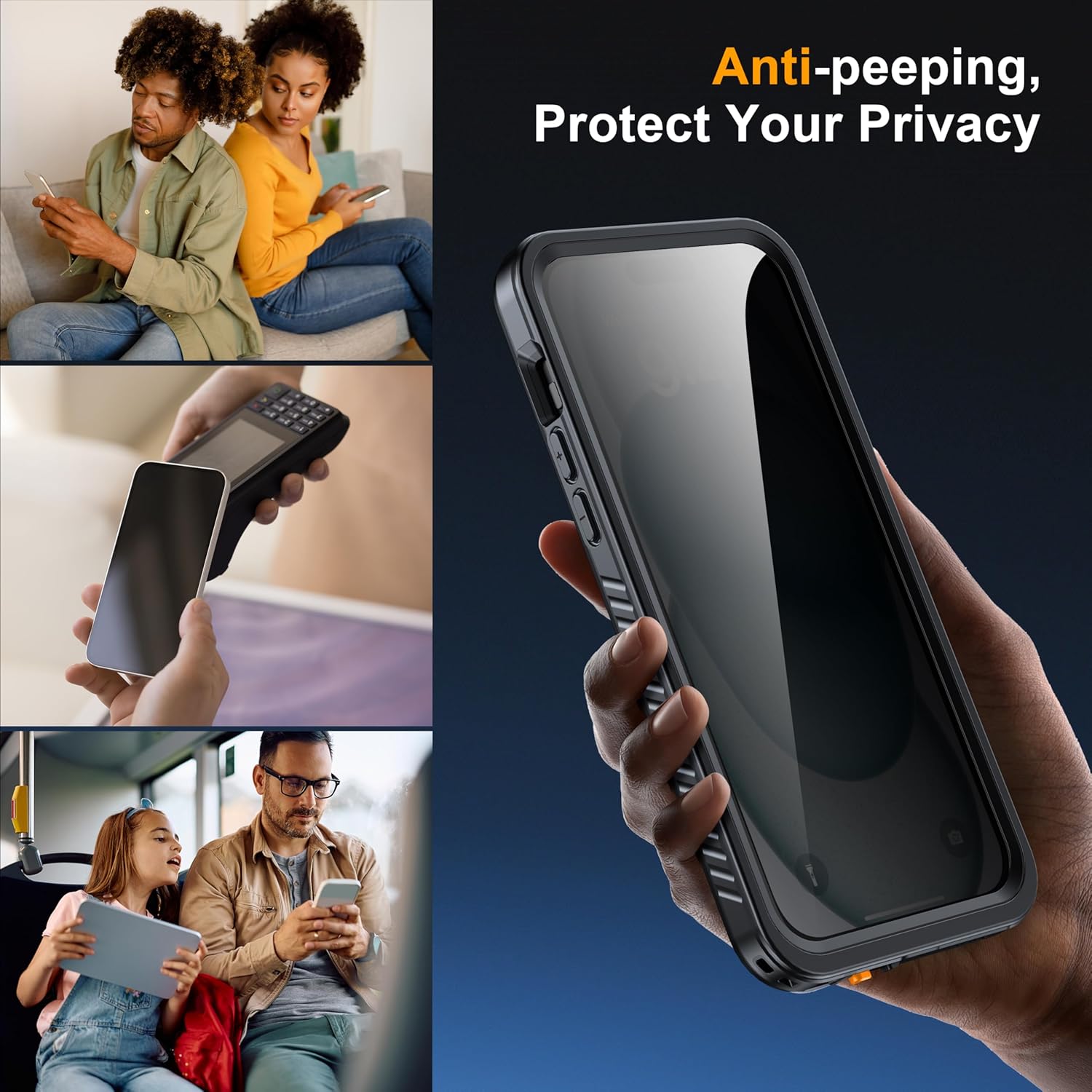 for iPhone 15 Plus Case Waterproof - Built-in Privacy Screen Protector & HD Screen Protector [IP68 Underwater] Shockproof Dustproof Full Body Protection iPhone 15 Plus Phone Case Black