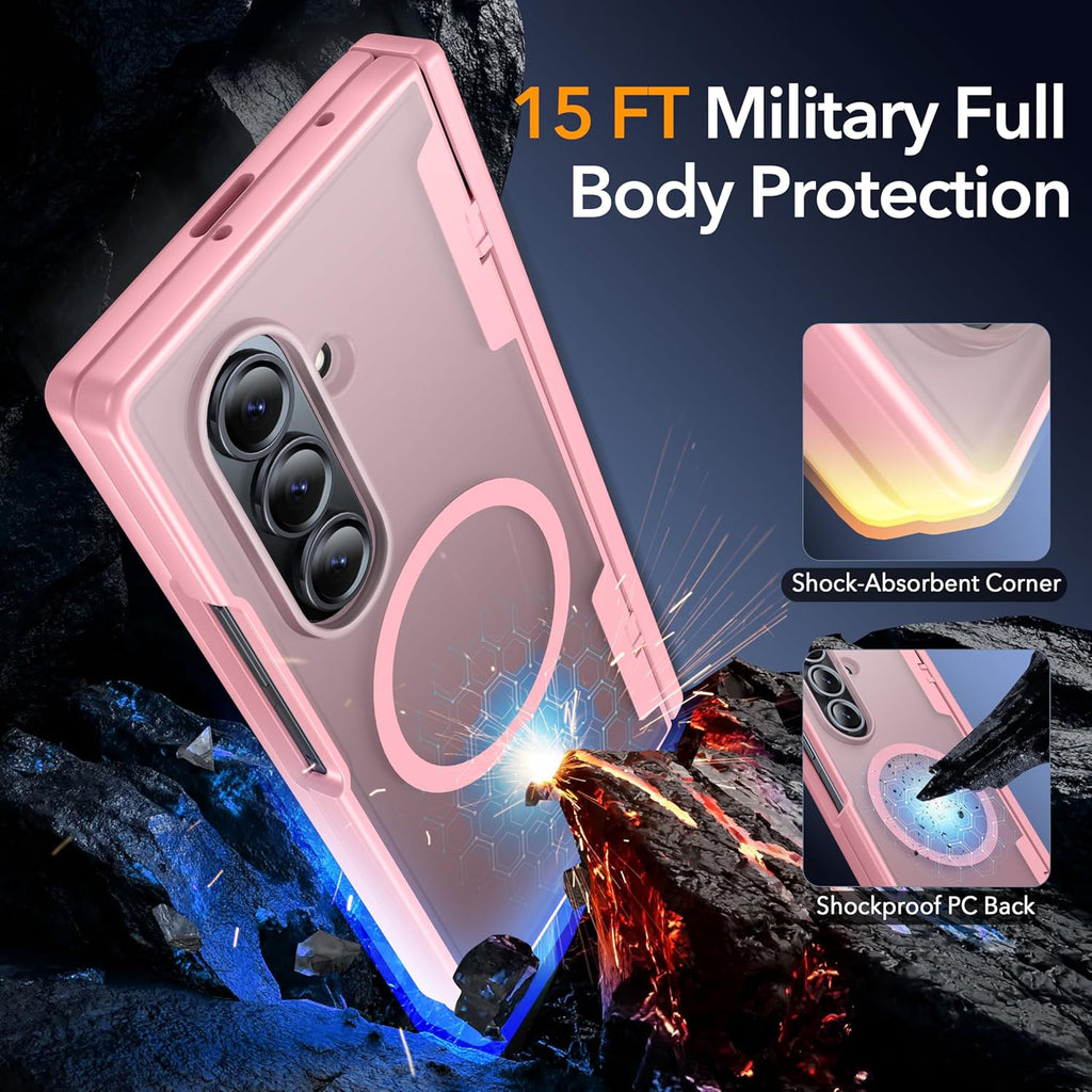 Oneagle Magnetic for Samsung Galaxy Z Fold 7 Case Built in Screen Protector Translucent [Fit for MagSafe] [S Pen Holder Slot] [Hinge Protection] MIL-Grade Shockproof Matte Case for Galaxy Z Fold 7