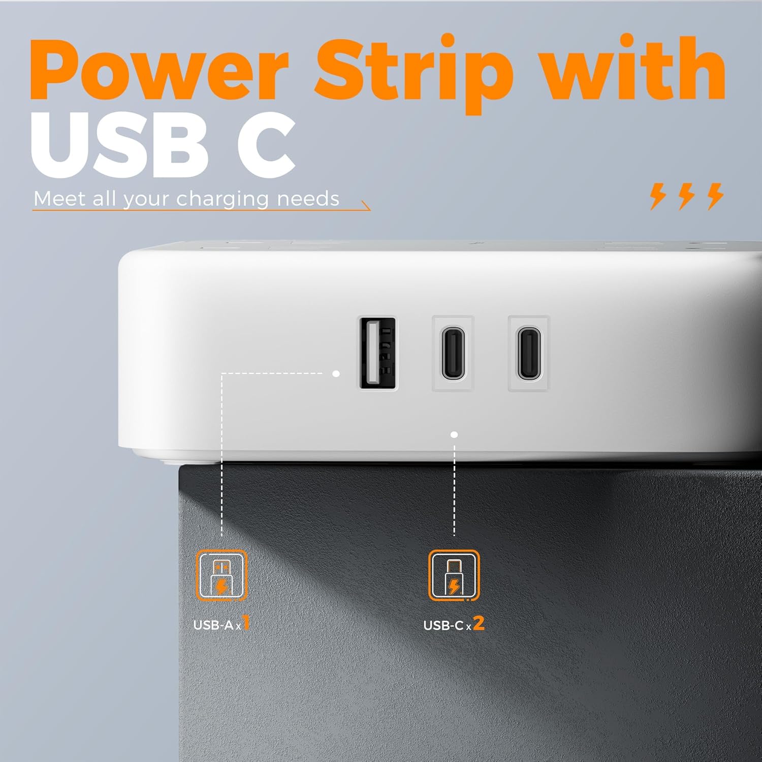 Surge Protector Power Strip, TESSAN Flat Plug Extension Cord with Multiple Outlets, 8 AC Outlets, 3 USB Ports(2 USB C), 5 Ft, 900 Joules Protection, 3-Sided Charging Station for Home Office Dorm Room