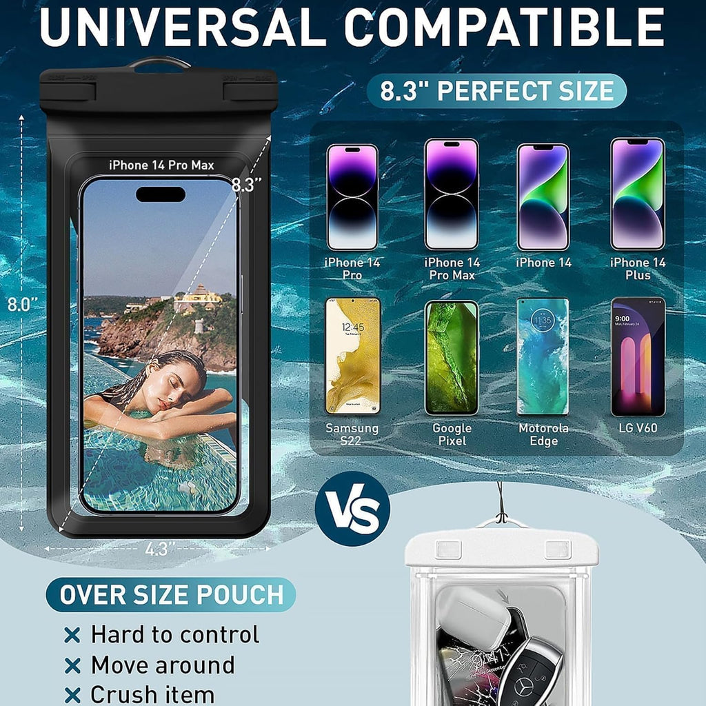 Waterproof Phone Case, with Inside Card Bag, Waterproof Phone Pouch for iPhone, Cell Phone Dry Bag for Cruise Travel Vacation Accessories Large Phone Holder, 2 Pack-Black