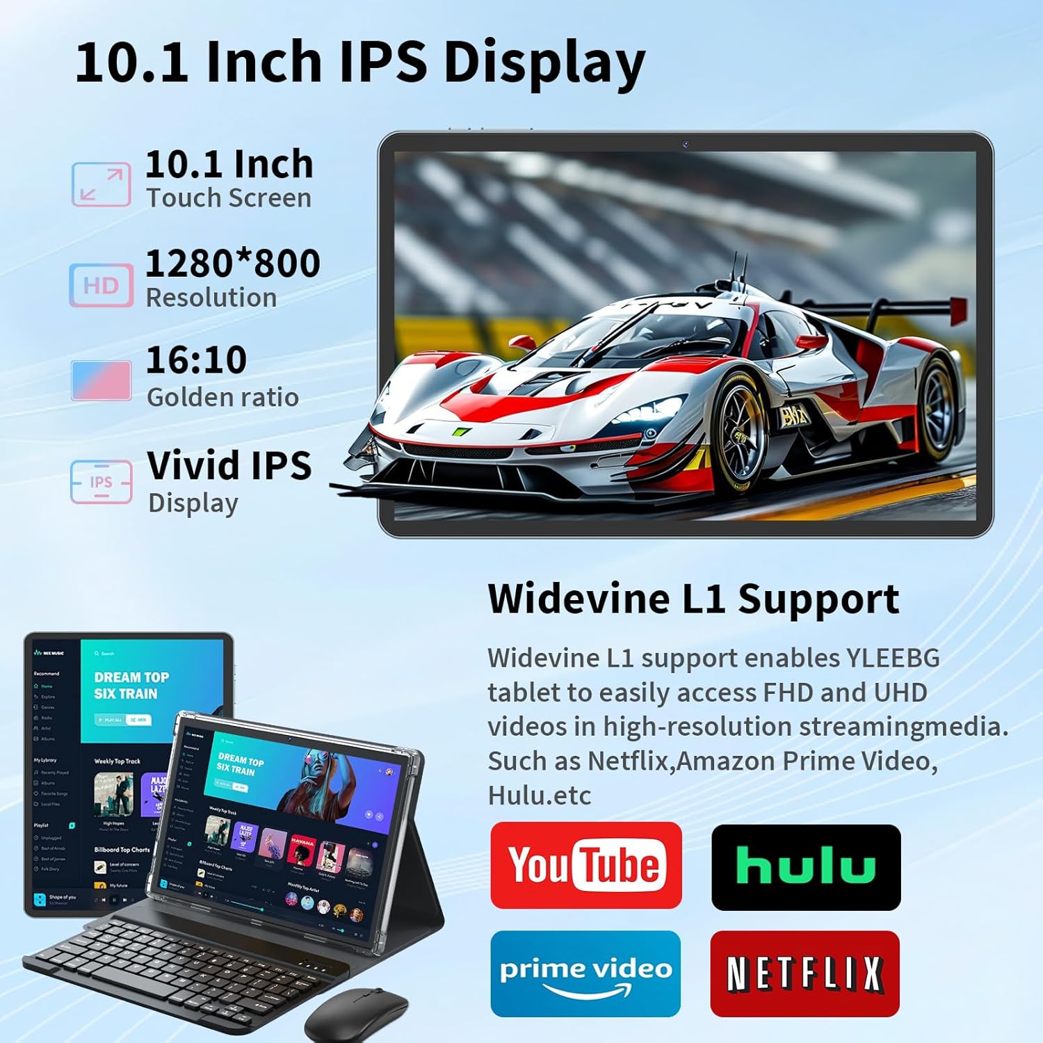 Android Tablet with Keyboard,10 inch Android 15 tablet, 24GB RAM 128GB ROM, 1TB Expand, Octa-Core, Widevine L1, 2.4G/5G WiFi, 8000mAh, Bluetooth, GMS, 2 in 1 Tablet with Case, Mouse, Stylus (Black)