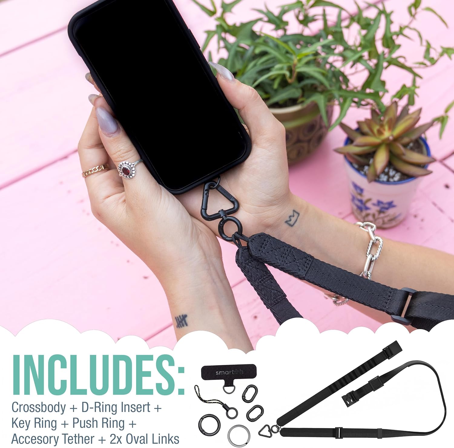 Smartish Phone Lanyard - Case Clinger - Universal iPhone Holder w/Detachable Crossbody Shoulder Neck Strap w/Storage Loops, Fidlock, Insert for Phone Cases iPhone, Galaxy, Pixel - Black Tie Affair