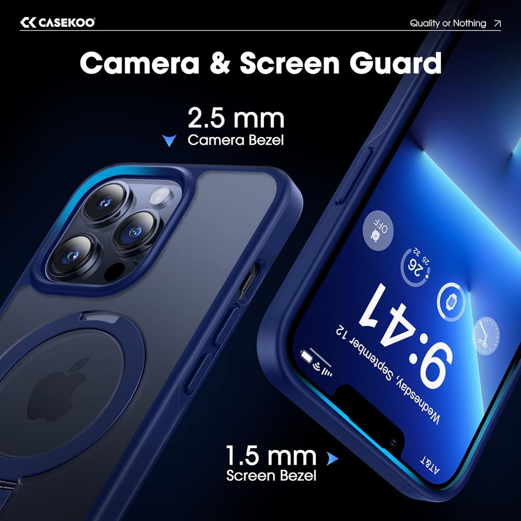 CASEKOO Designed for iPhone 13 Pro Max Case with Magnetic Invisible Stand [Military Drop Protection] [Compatible with MagSafe] Shockproof Translucent Matte Slim Promax Phone Cover 6.7", Blue
