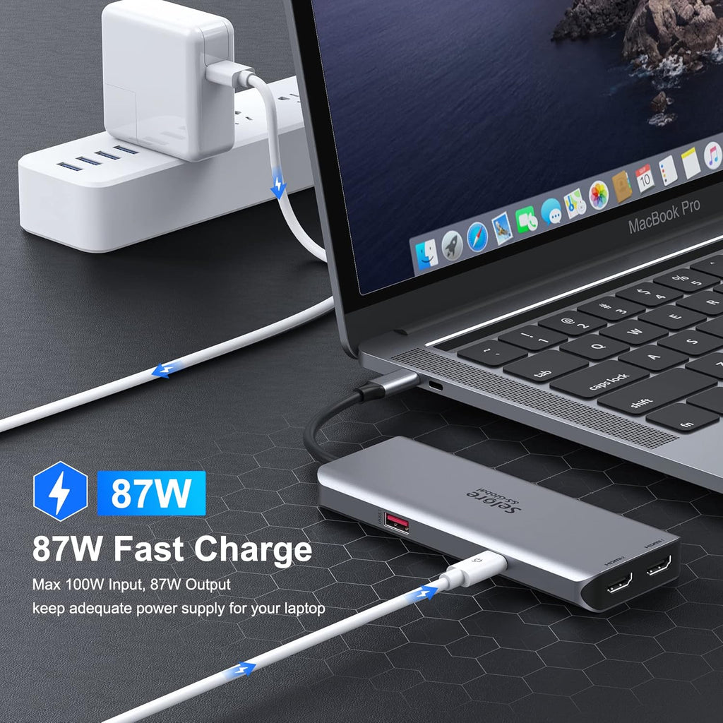 Docking Station for MacBook Pro/MacBook Air M1 2020 2019 2018 13" 15" 16", USB C Docking Station Dual Monitor, USB C Hub with 3 * 10Gbps USB Port, 100W PD Charging