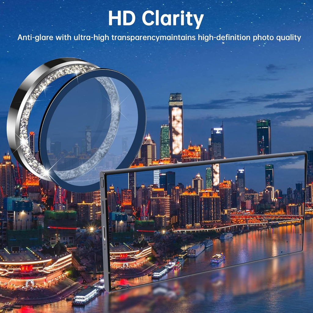 For Samsung Galaxy S24 Ultra Camera Lens Protector, Individual Lens Protector, Ultra HD 9H Tempered Glass Screen Protective Cover, Anti-scratch, Military Grade Drop Protection 2 Set. (Glitter Silver, S24 Ultra)