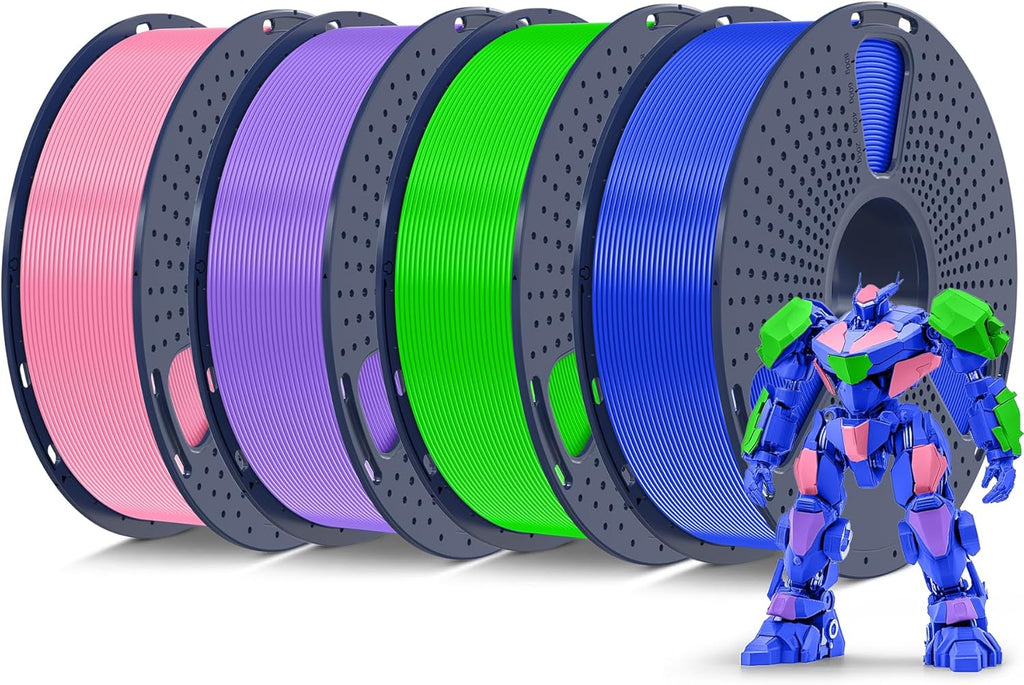 SUNLU PETG Filament 1.75mm 4KG Bundle, Less Stringing and Good Layer Adhesion, Individually Vacuum Packed, 3D Printer Filament 4kg, 1kg per Spool, Pack of 4, 4 Colors, Pink+Purple+Blue+Green
