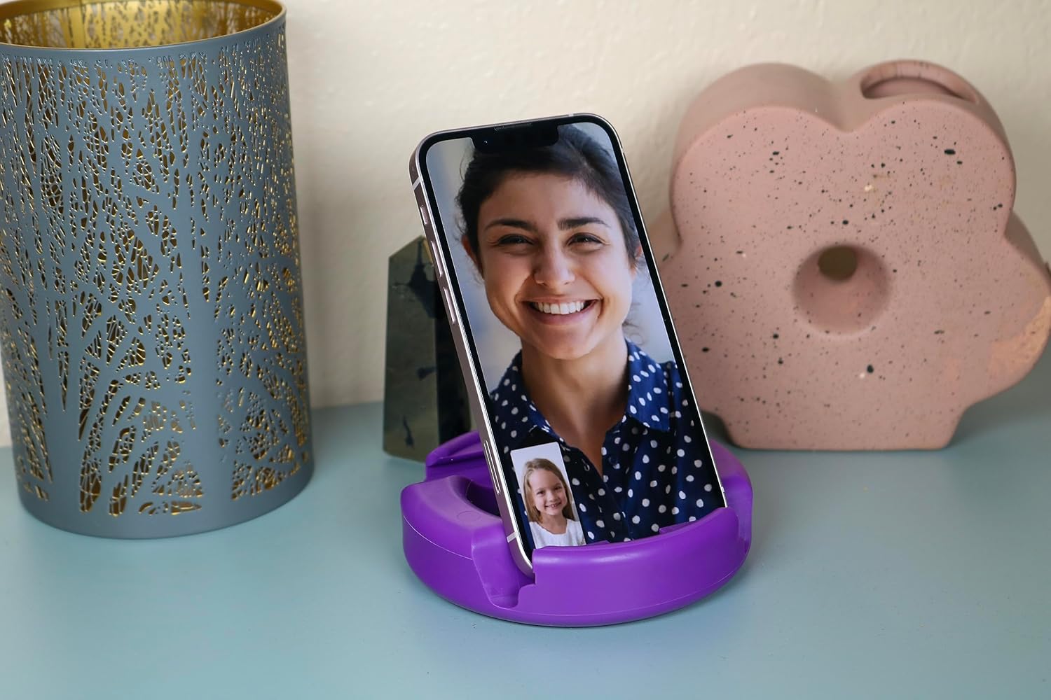 GoDonut – Phone Stand Original – Cell Phone Holder + Tablet Stand Desk Organizer – Compatible with Tablet, iPhone 16 15 14 Pro Max, Android & Most Smartphones - Purple