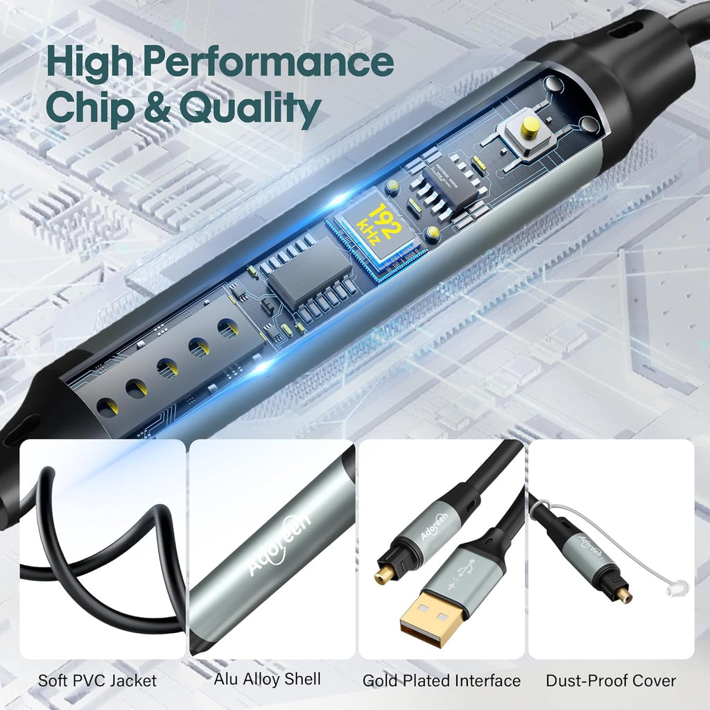 Adoreen Unidirectional USB A 2.0 to Toslink Digital Optical Audio Cable 6 Ft, USB Male to SPDIF Port Male Fiber Optic Adapter, for Windows Mac PS5/PS4 Laptop, NOT for TV -NOT Toslink to USB-A