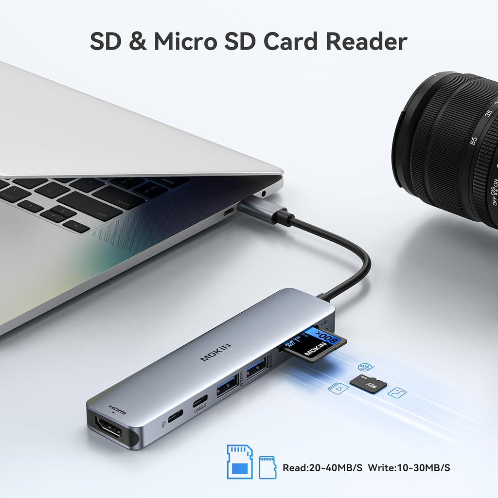USB C Hub HDMI Adapter for MacBook Pro/Air, MOKiN 7 in 1 USB C Dongle with HDMI, SD/TF Card Reader, USB C Data Port,100W PD, and 2 USB 3.0 Compatible for MacBook Pro/Air, Dell XPS, Lenovo Thinkpad.