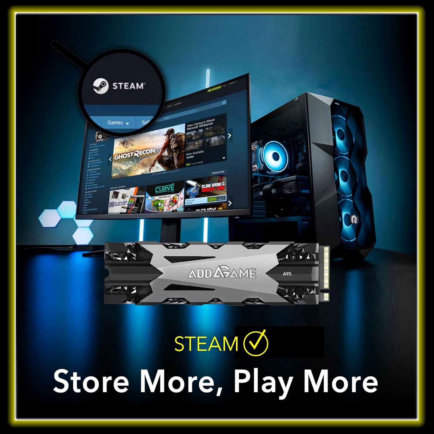 Addlink A95 2TB M.2 SSD Gaming PC Storage Expansion with Heatsink, up to 7200 MB/s, Internal Gaming SSD -2280 PCIe NVMe Gen4X4 3D TLC with Dram NAND SSD