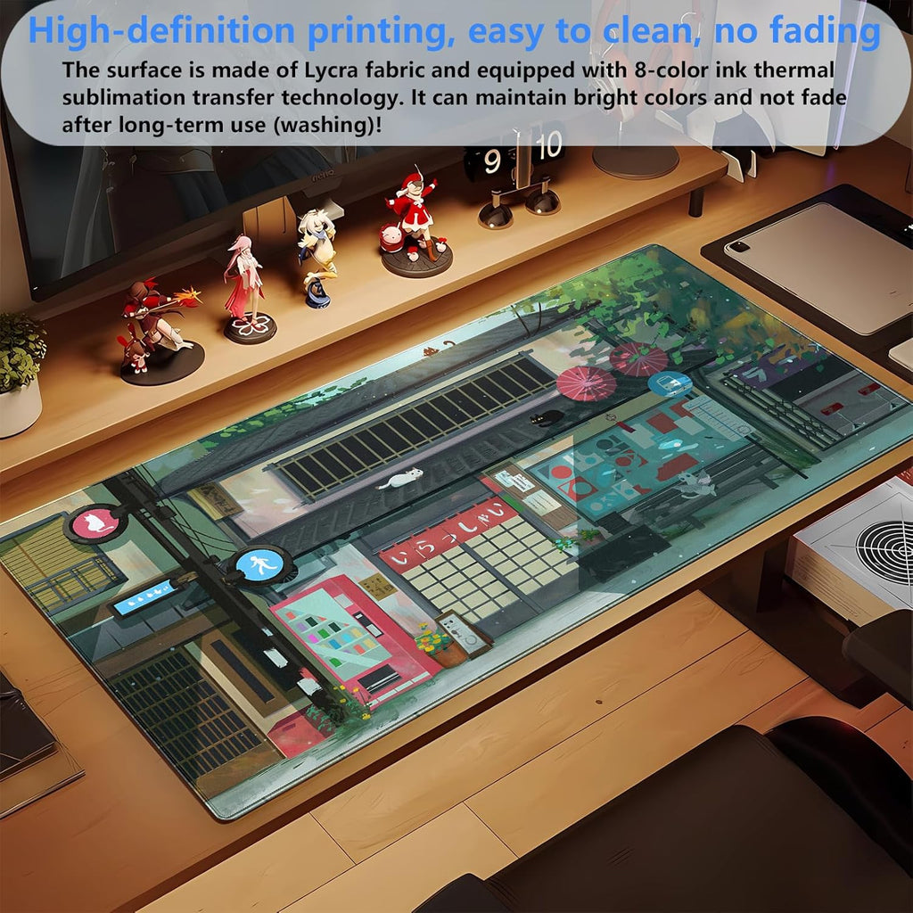 Kawaii Anime Cat Gaming Desk Mat Pad XL Large Mouse Pad (31.5"x15.7") Mouse & Keyboard Desk Pad with Stitched Edge, Vibrant Green Design for Home Office & Computer Gaming Setup