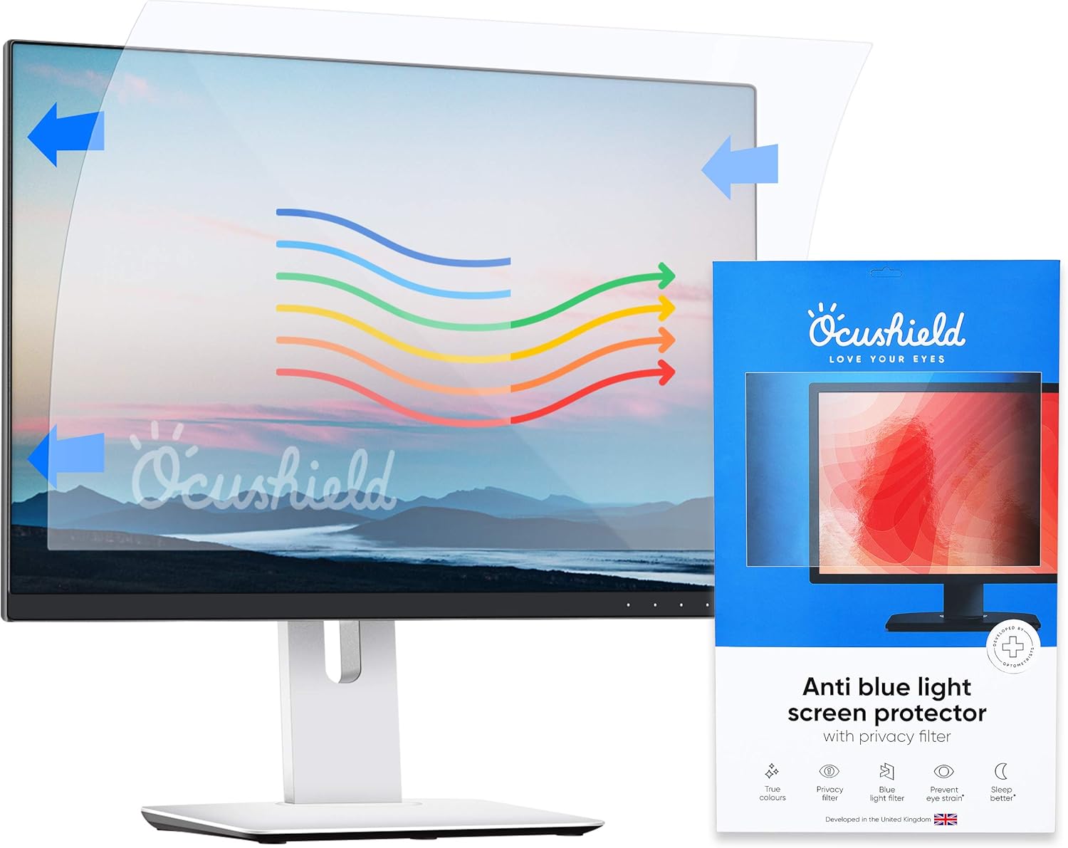 Ocushield 27” (16:9) Anti Blue Light Screen Protector with Privacy Filter for Laptops and Computer Monitors - Anti-Glare - Easy Install - Anti-Fingerprint - Reduce Eye Fatigue (598 x 337 mm)