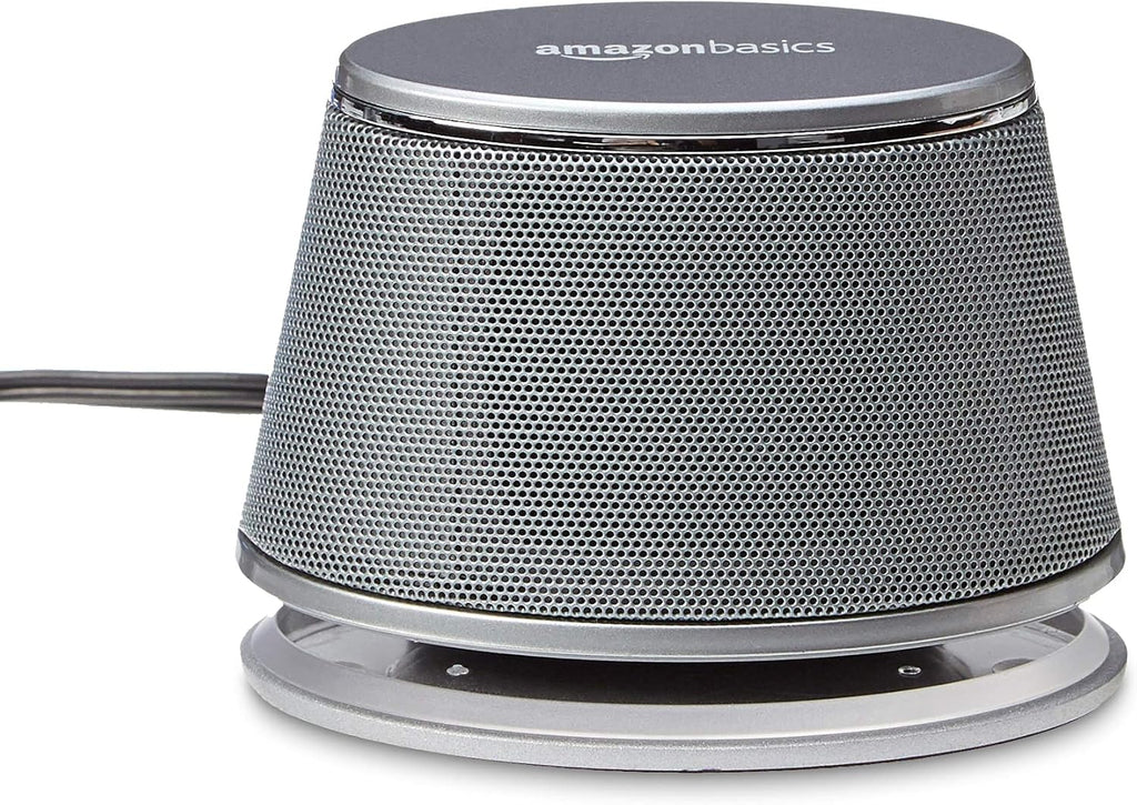 Amazon Basics Stereo 2.0 Speakers for PC or Laptop with Volume Control, 3.5mm Aux input, USB-Powered, 1 Pair, Silver