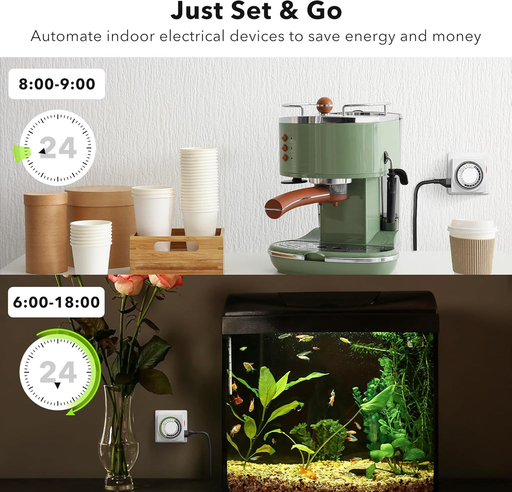 BN-LINK Heavy Duty Mechanical 24 Hour Timer Dual Outlet 3-Prong Accurate Indoor for Lamps Fans Christmas Lights White AC 1875W 1/2 HP, ETL Listed