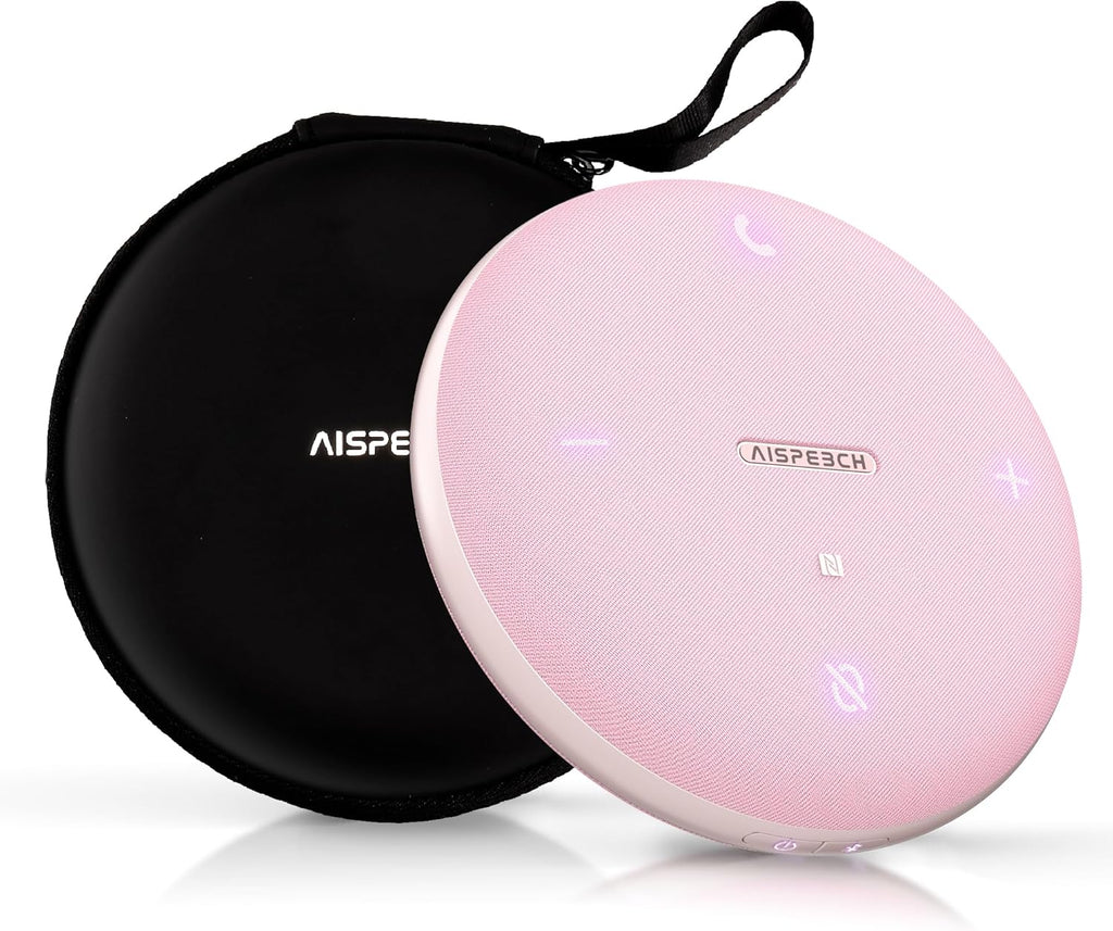 M4 Bluetooth Speakerphone Conference Speaker and Microphone with AI Noise Reduction GPT Transcription Speakers for Computer Desktop 360° Voice Pickup at Home Office for Teams/Zoom, Pink