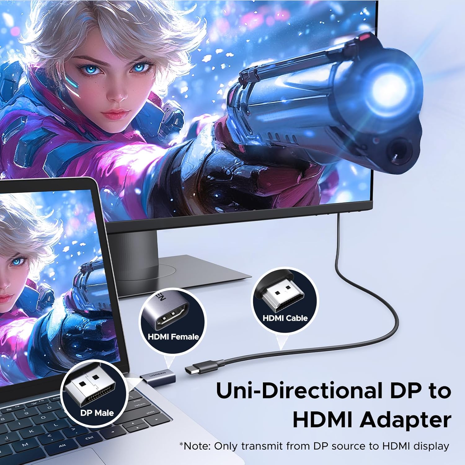 UGREEN 4K DisplayPort to HDMI 2-Pack Adapter Unidirectional Display Port 1.2 to HDMI 1.4 Male to Female Converter Aluminum Adapter Compatible with Desktop, Laptop, Monitor, HDTV, AMD, NVIDIA