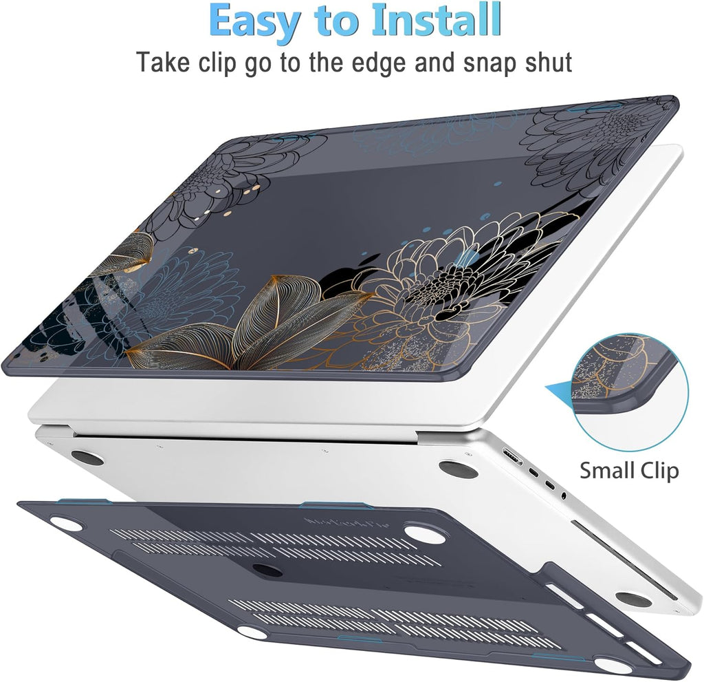 Mektron Case for MacBook Pro 16" M4 A3403 A3186 M3 A2991 M2 A2780 M1 A2485 (2021/2023/2024) Pro/Max with Touch ID, Hard Shell Plastic Laptop Cover Keyboard Cover Screen Protector, Line Chrysanthemums