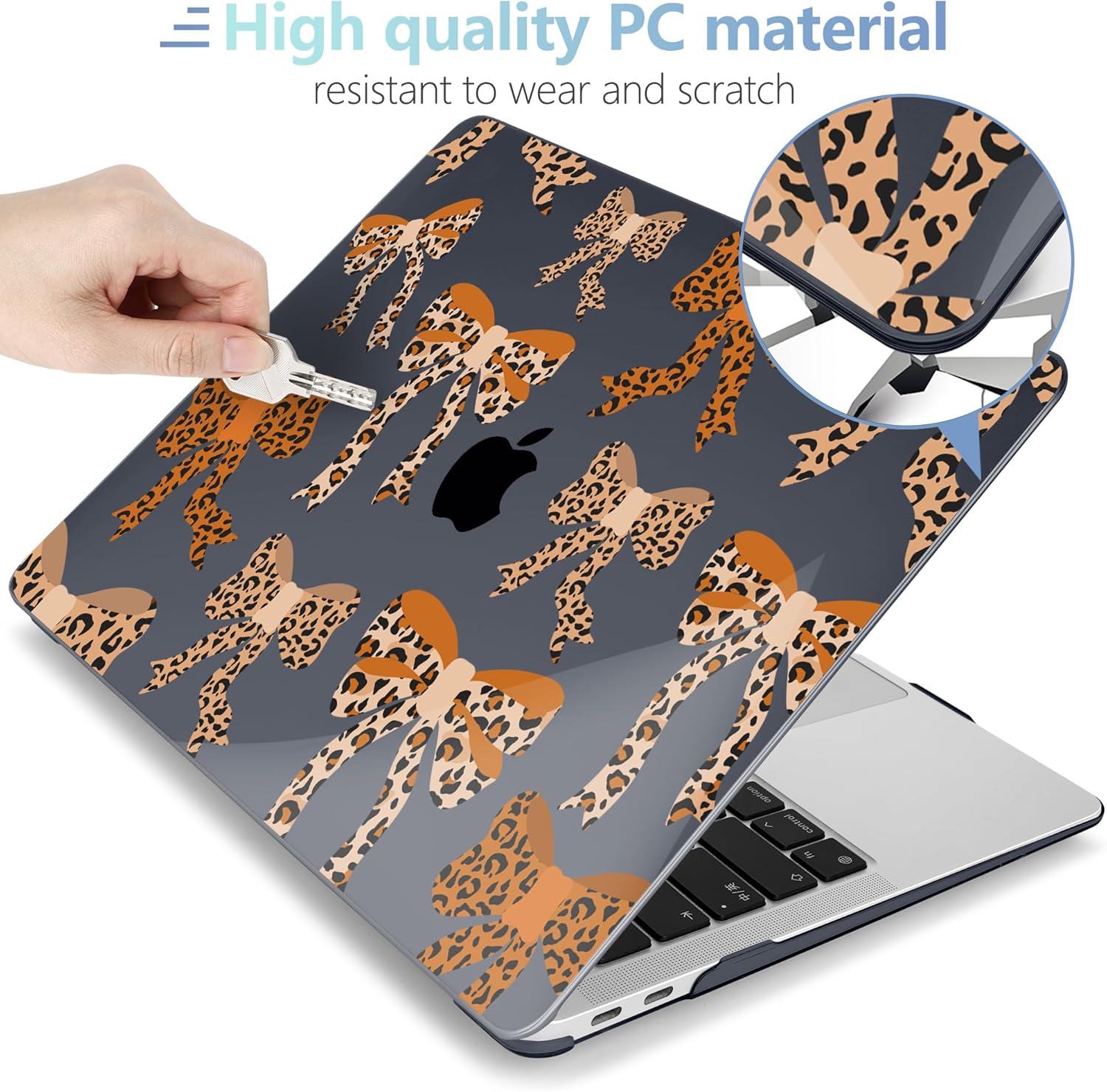 MEEgoodo for MacBook Air 13 inch Case 2021 2020 2019 2018 A2337 M1 A2179 A1932 with Touch ID, Plastic Hard Shell & Keyboard Cover Compatible with MacBook Air Case 13.3,Ribbon Bow with Leopard Skin
