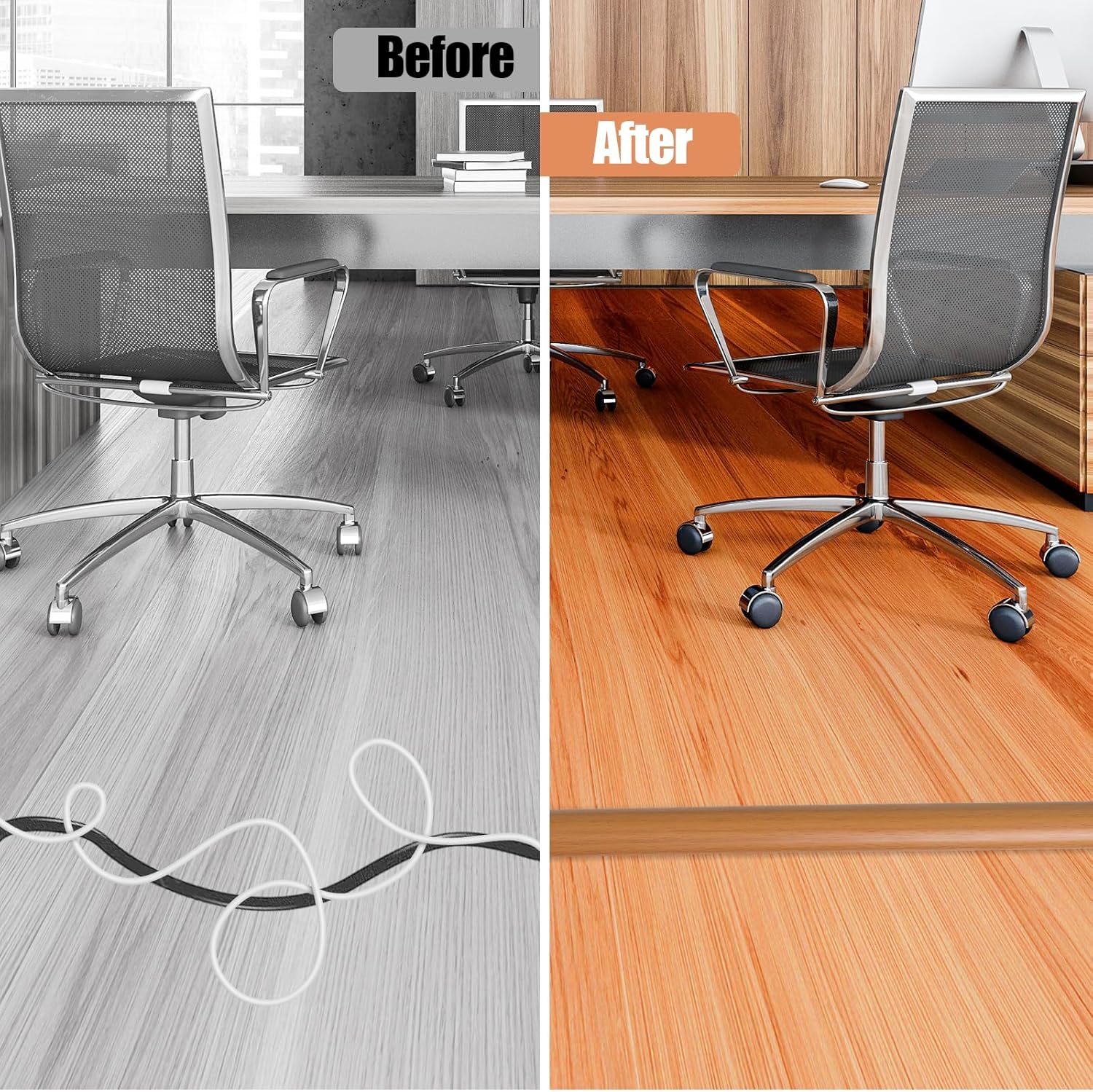 Floor Cord Cover Cavity 0.8"x0.37" Self Adhesive Cord Hider, 10FT Low Profile Cable Management, Extension Strip Protector for Wires, Prevent Cable Trips for Offices, Gyms, Exhibitions (Brown Wood)