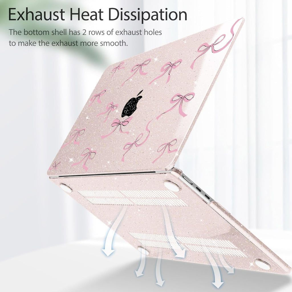 May Chen for MacBook Air 13.6 inch Case A3240 M4 A3113 M3 A2681 M2 with Retina Dispaly, 2025 2024 2023 2022 Release, Plastic Hard Shell Case with Keyboard Cover, Sakura Pink Glitter Bow