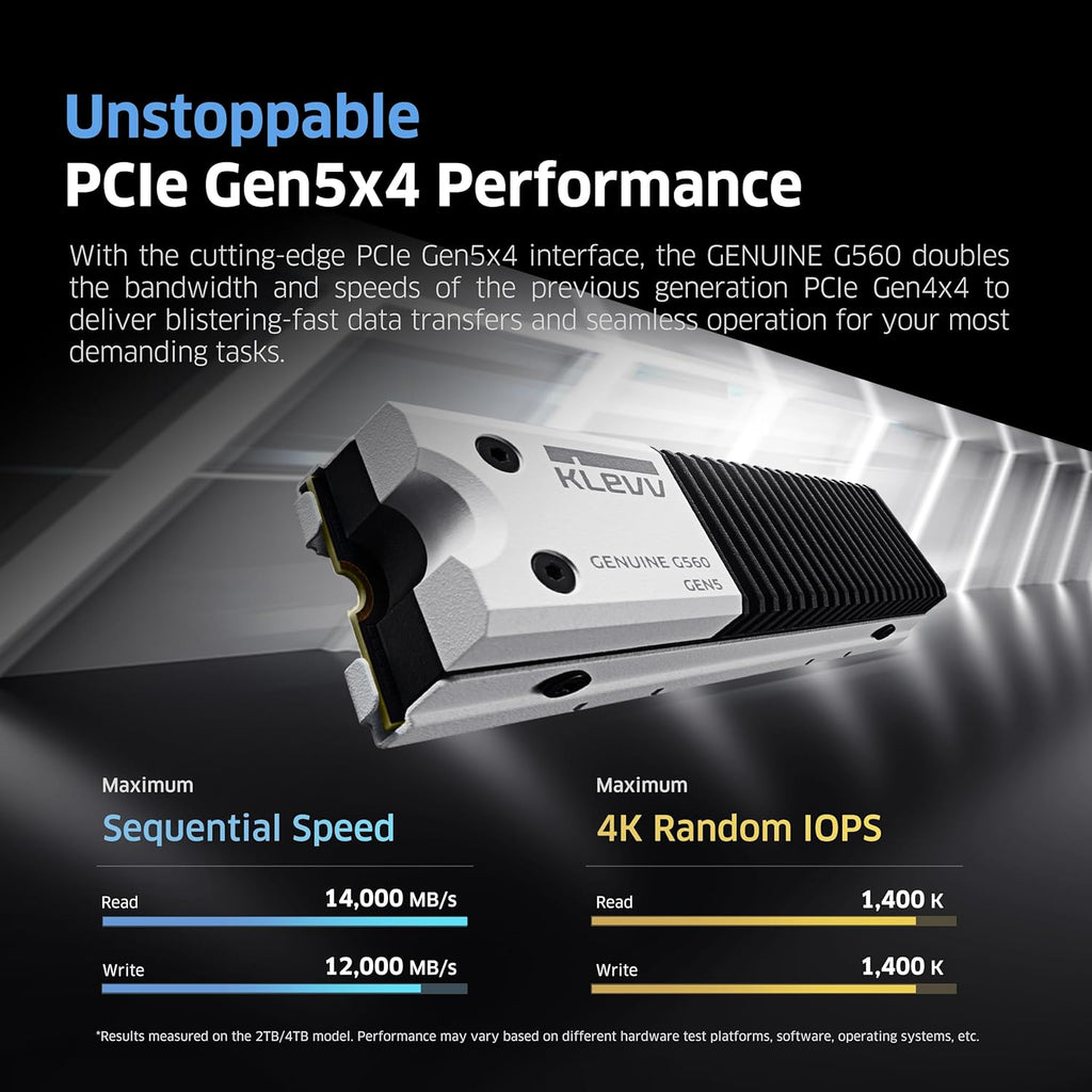 KLEVV Genuine G560 1TB M.2 2280 NVMe PCIe Gen5x4 Internal SSD Heatsink Included, up to 13000MB/s with DRAM Cash (K01TBM2SP0-G56)
