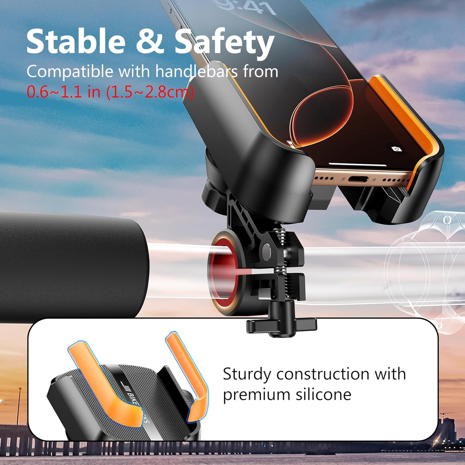 Motorcycle Bike Phone Holder - [Secure Lock & Not Block Camera] Quick Install Handlebar Mount for Bicycle Scooter, Universal Phone Clamp for iPhone 16 15 14 Pro Max, Samsung Galaxy