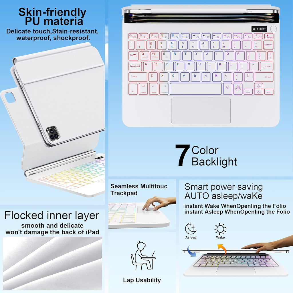 for iPad Pro 13 Inch Case with Keyboard (M4, 2024)，Magic-Style Magnetic – 7 Colors Backlight -Floating Cantilever Stand - Multi-Touch Trackpad Keyboard Case for iPad Pro 13 (White)