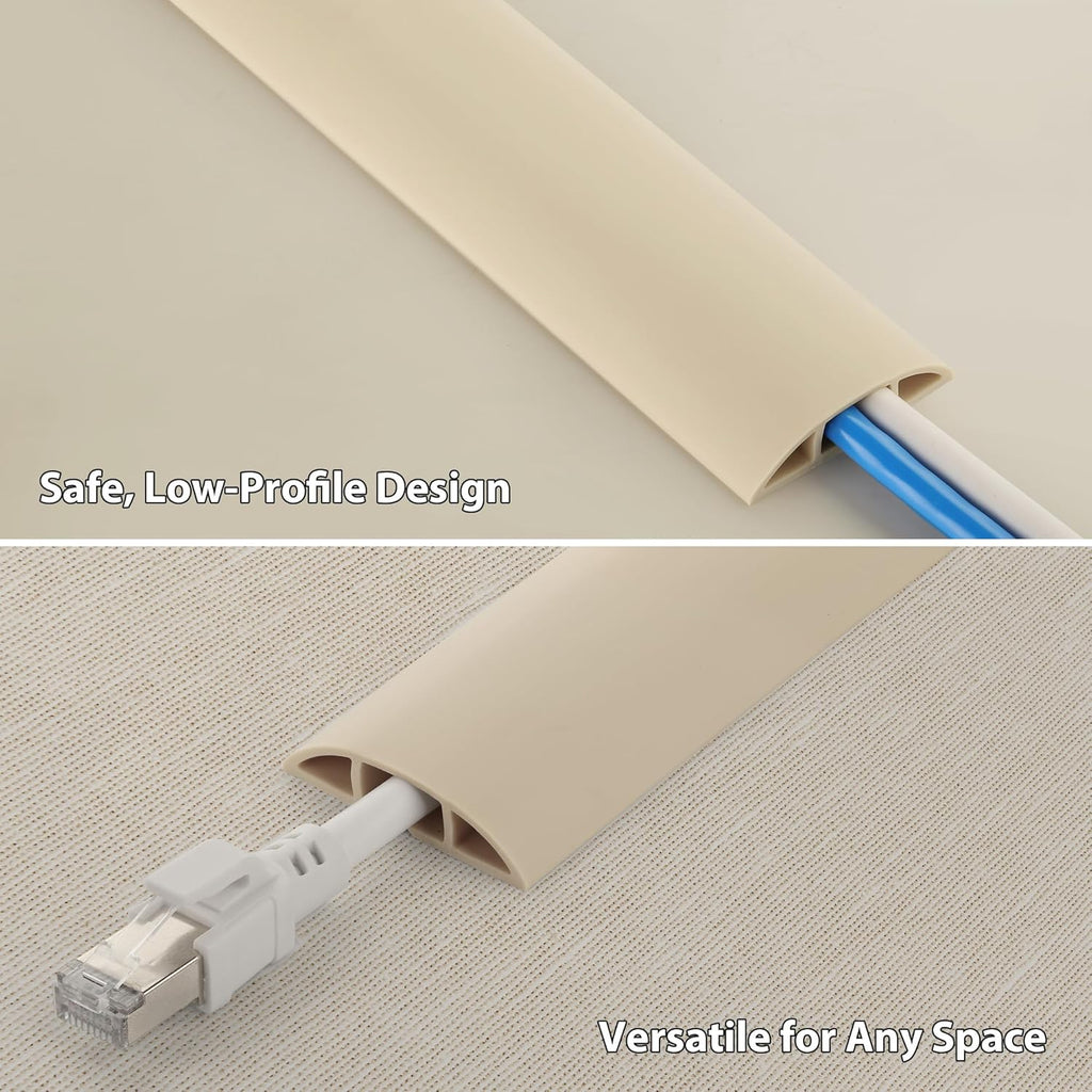 ZhiYo 5.6ft Cord Covers for Wires on Floor, Cord Hider Floor Hide Extension Cords, Soft PVC Cable Cover Cable Protector, Wire Cavity W0.62in H0.31in, Beige