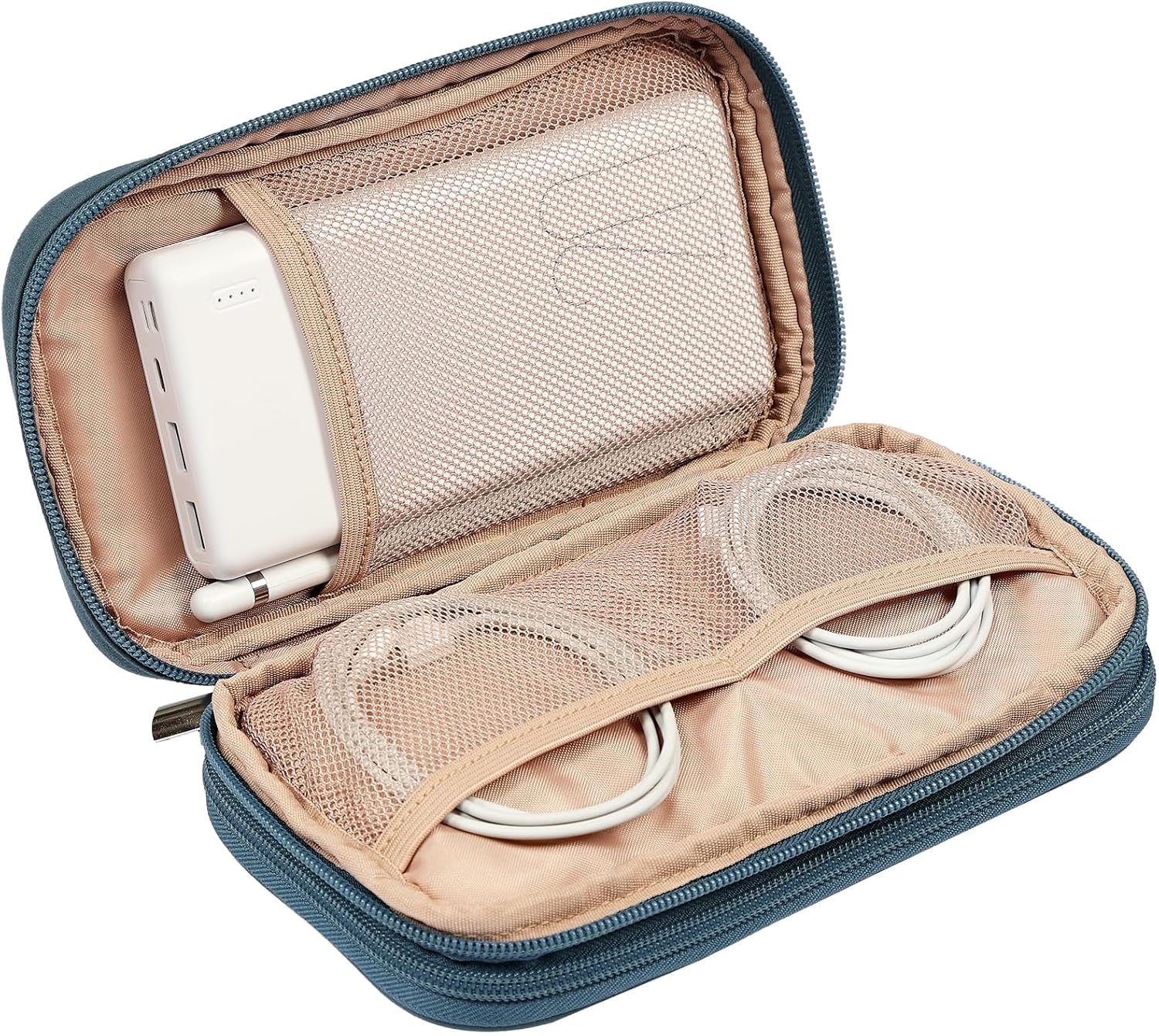 NISHEL Travel Cord Organizer Case, Double Layers Tech Electronic Bag, Essentials for Charger, Cable, Phone, Flash drive,Lake-Blue