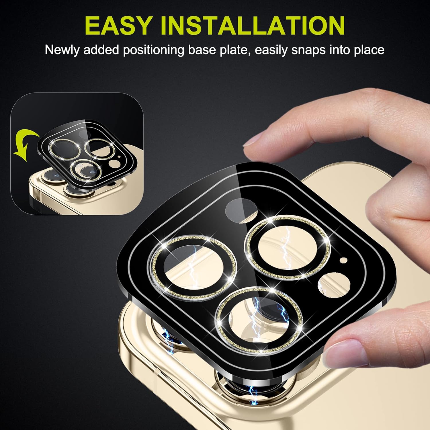 WSKEN [Gold Glitter] for iPhone 14 Pro/iPhone 14 Pro Max Camera Lens Protector,[Night Shooting Mode] HD Tempered Metal Glass Camera Screen Protector Cover Film Accessories