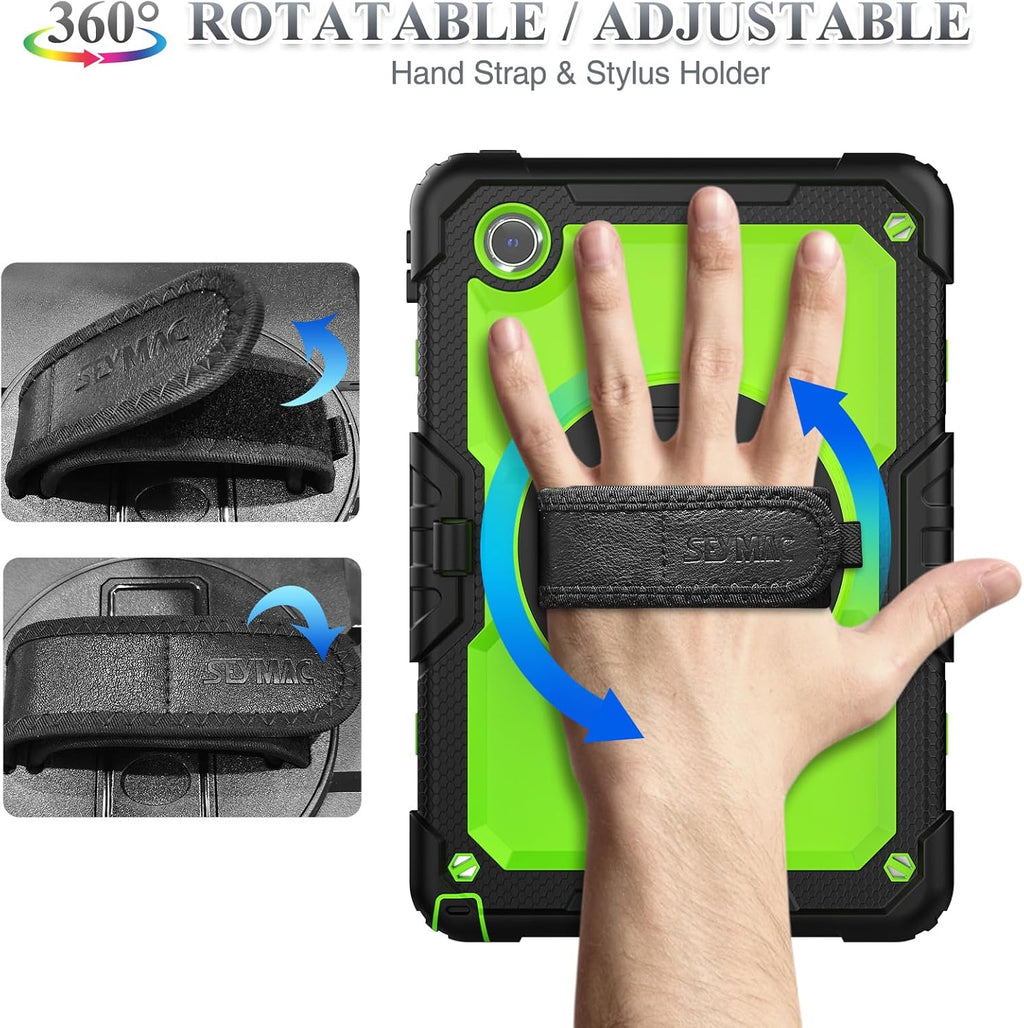 SEYMAC stock Tablet Case for Lenovo Tab M11 (TB-330FU/TB-330XU) 11 inch Drop-Proof Protection Cover with 360° Rotate Stand & Strap [Pen Holder] & Screen Protector/K11/Xiaoxin Pad 2024, Green+Black
