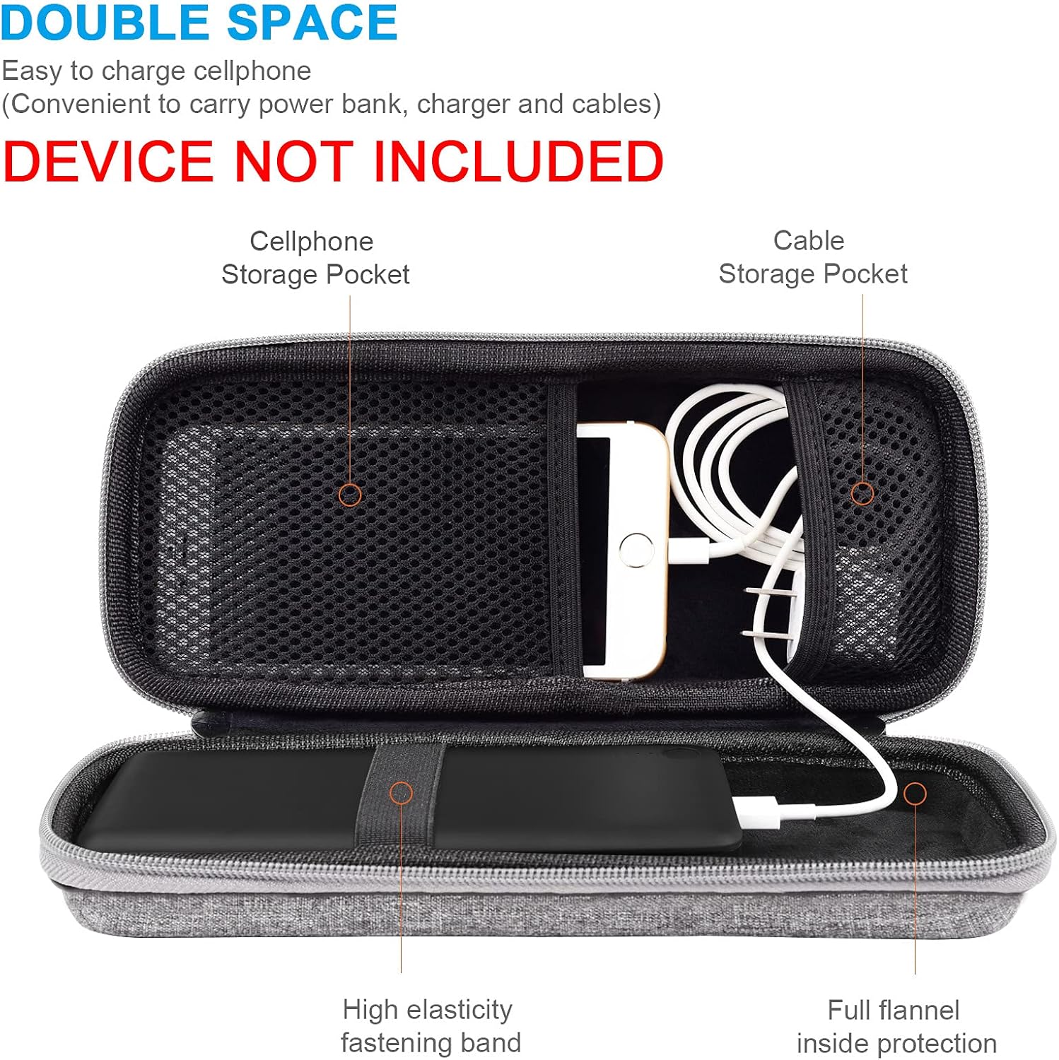 Powerbank Hard Travel Case Compatible RAV Power 26800/20100/20000mAh, Anker Power Core 26800mAh/ PowerCore +26800mAh, ROMOSS 30000mAh, Miady Charger, Ekrist, Lab599 Tx500 Radio(Light Grey)
