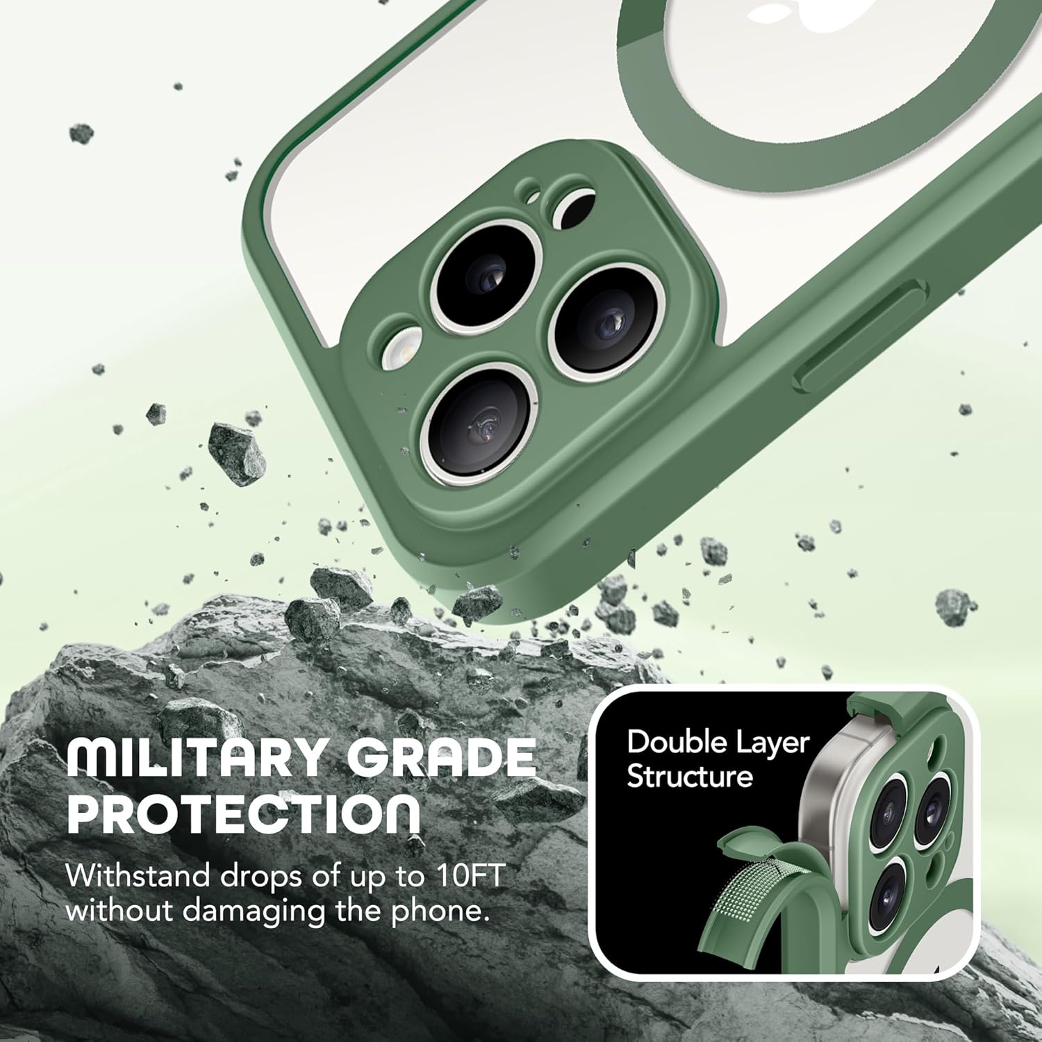 Magnetic for iPhone 15 Pro Case, Compatible with MagSafe, Built-in Privacy Screen Protector and Camera Protection, Anti Spy Full Body Dustproof Shockproof Hard Phone Case 6.1", Pine Green