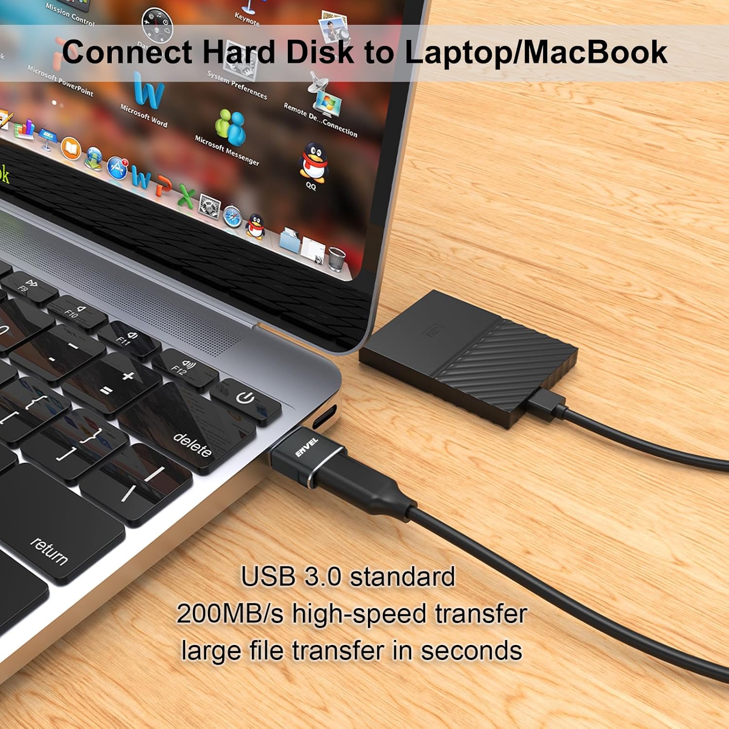 ENVEL USB to USB C Adapter, USB3 5Gbps High Speed Data Transfer, OTG Converter Thunderbolt3 to USB Female Compatible with Apple iWatch iPhone 15 Pro Max iPad Air 4 5 Mini 6 (Black, USB A/C Male)