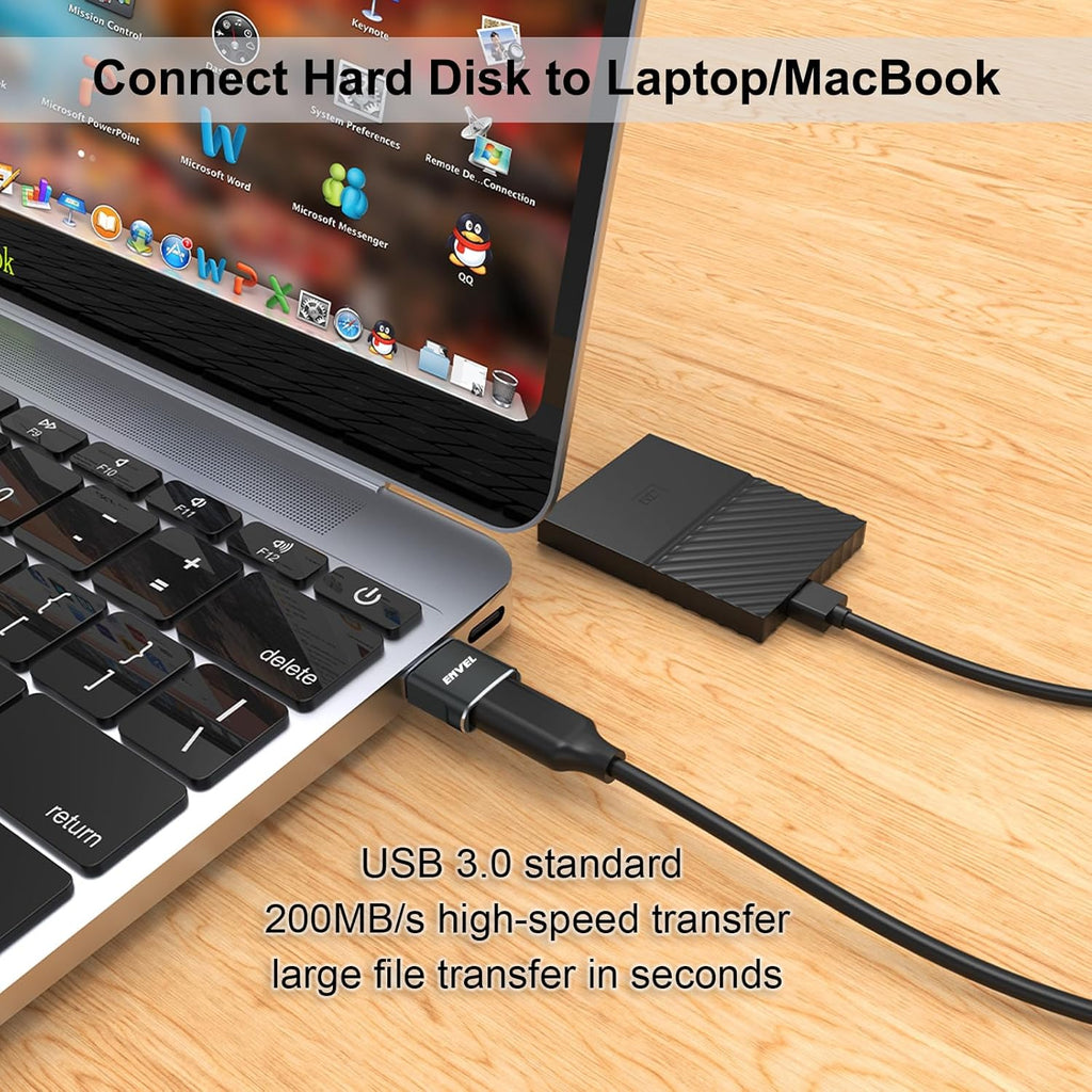 ENVEL USB to USB C Adapter, USB3 5Gbps High Speed Data Transfer, OTG Converter Thunderbolt3 to USB Female Compatible with Apple iWatch iPhone 15 Pro Max iPad Air 4 5 Mini 6 (Black, USB A Male)