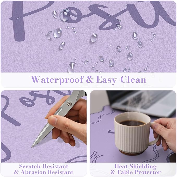 iCasso Purple Office Decor for Women, Scalloped Desk Cover Mat, Large Mouse Pad - Image 3