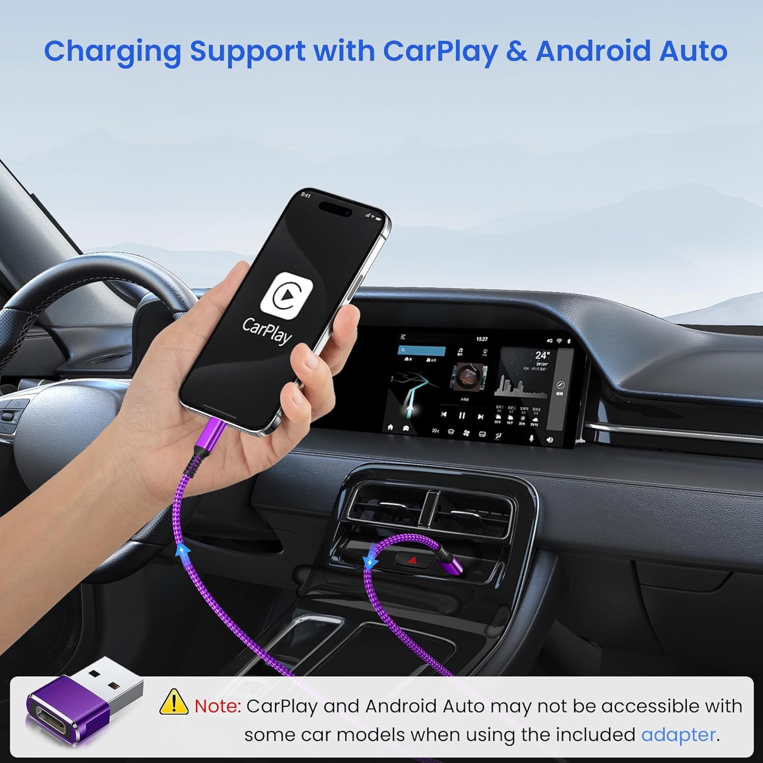 Elebase USB Type C to C 100W Cable 10FT with USB Adapter,Fast Charging PD Charger Cord for Car iPhone 16 15 Pro Max Plus,Samsung Galaxy S23 S24,MacBook Mac,iPad 10,Air 5 Mini 6th,Ultra,A53 A54