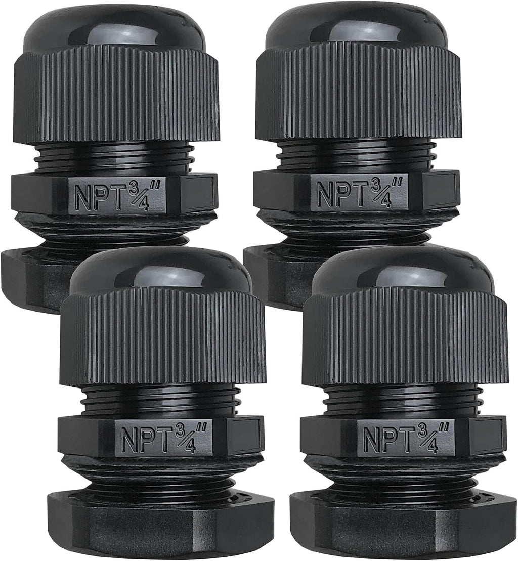 MGI SpeedWare 3/4" NPT Strain Relief Nylon Cord Grip Cable Glands, Black Plastic Grommet 100-Pack