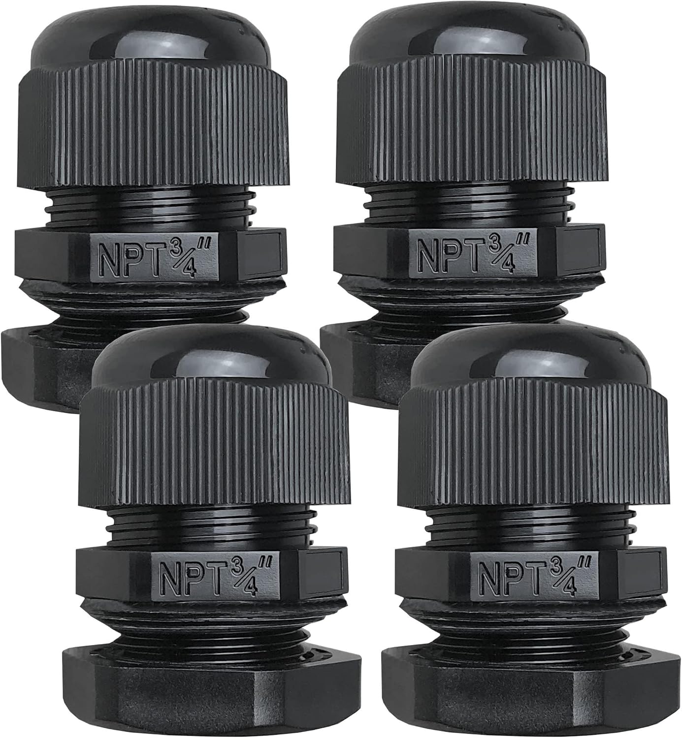 MGI SpeedWare 3/4" NPT Strain Relief Nylon Cord Grip Cable Glands, Black Plastic Grommet 4-Pack