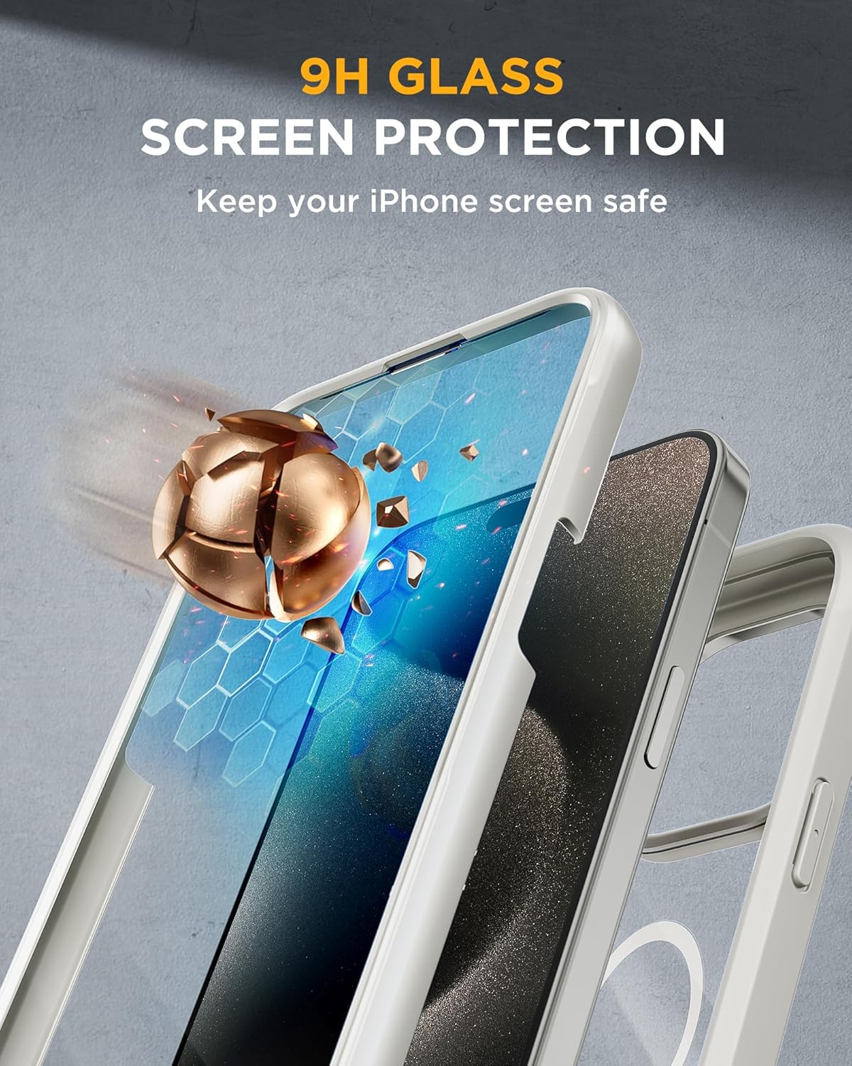 Miracase Magnetic for iPhone 15 Pro Max Case 6.7'' [Compatible with Magsafe] Full-Body Drop Proof Phone Case for iPhone 15 Pro Max with Built-in 9H Tempered Glass Screen Protector,Grey Titanium