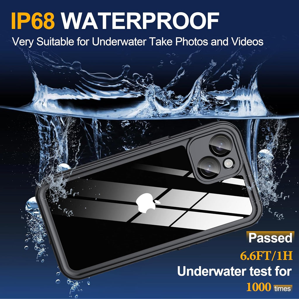for iPhone 14 Case Waterproof - Built-in Privacy Screen Protector & HD Screen Protector [IP68 Underwater] Shockproof Dustproof Full Body Protection iPhone 14 Phone Case Black