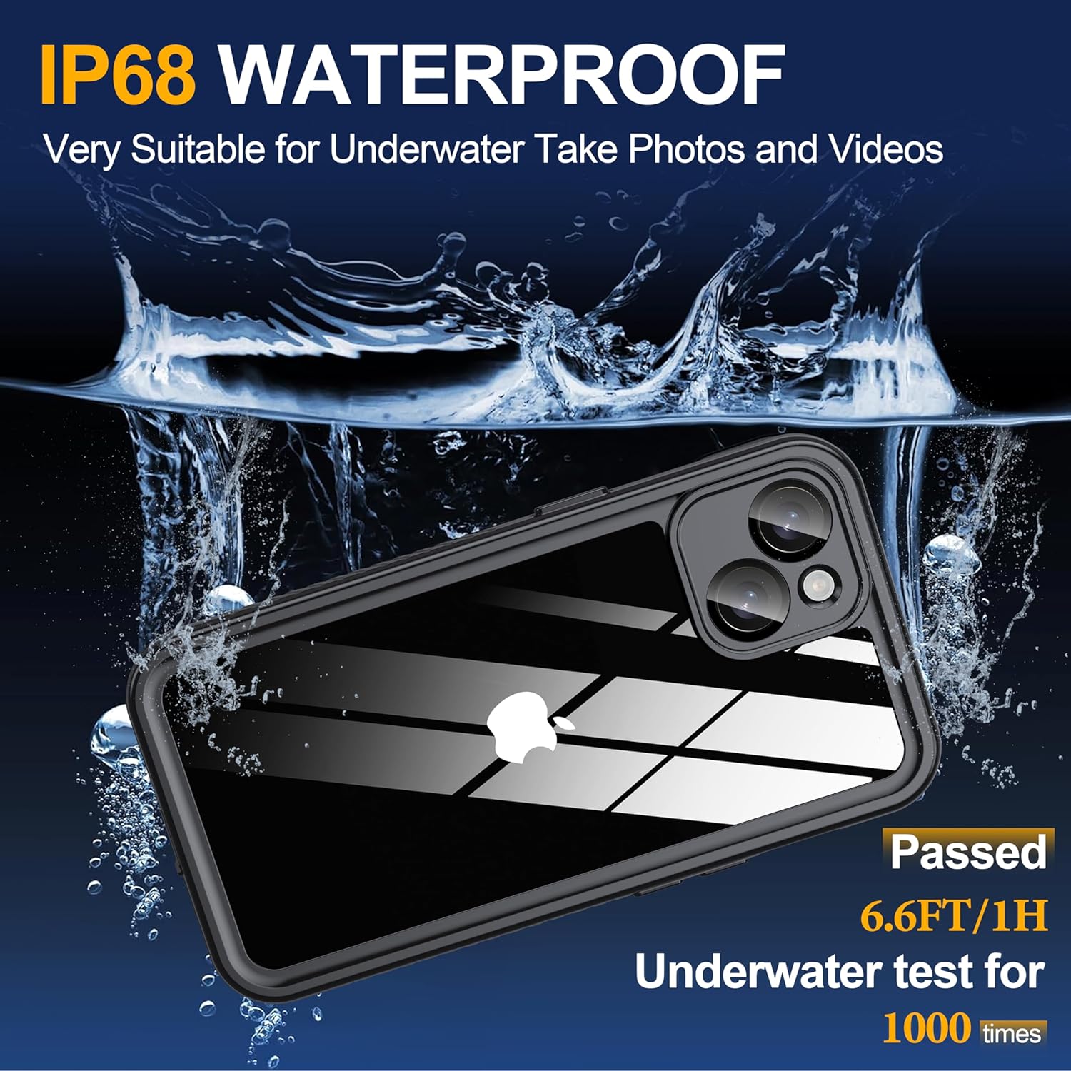for iPhone 14 Case Waterproof - Built-in Privacy Screen Protector & HD Screen Protector [IP68 Underwater] Shockproof Dustproof Full Body Protection iPhone 14 Phone Case Black