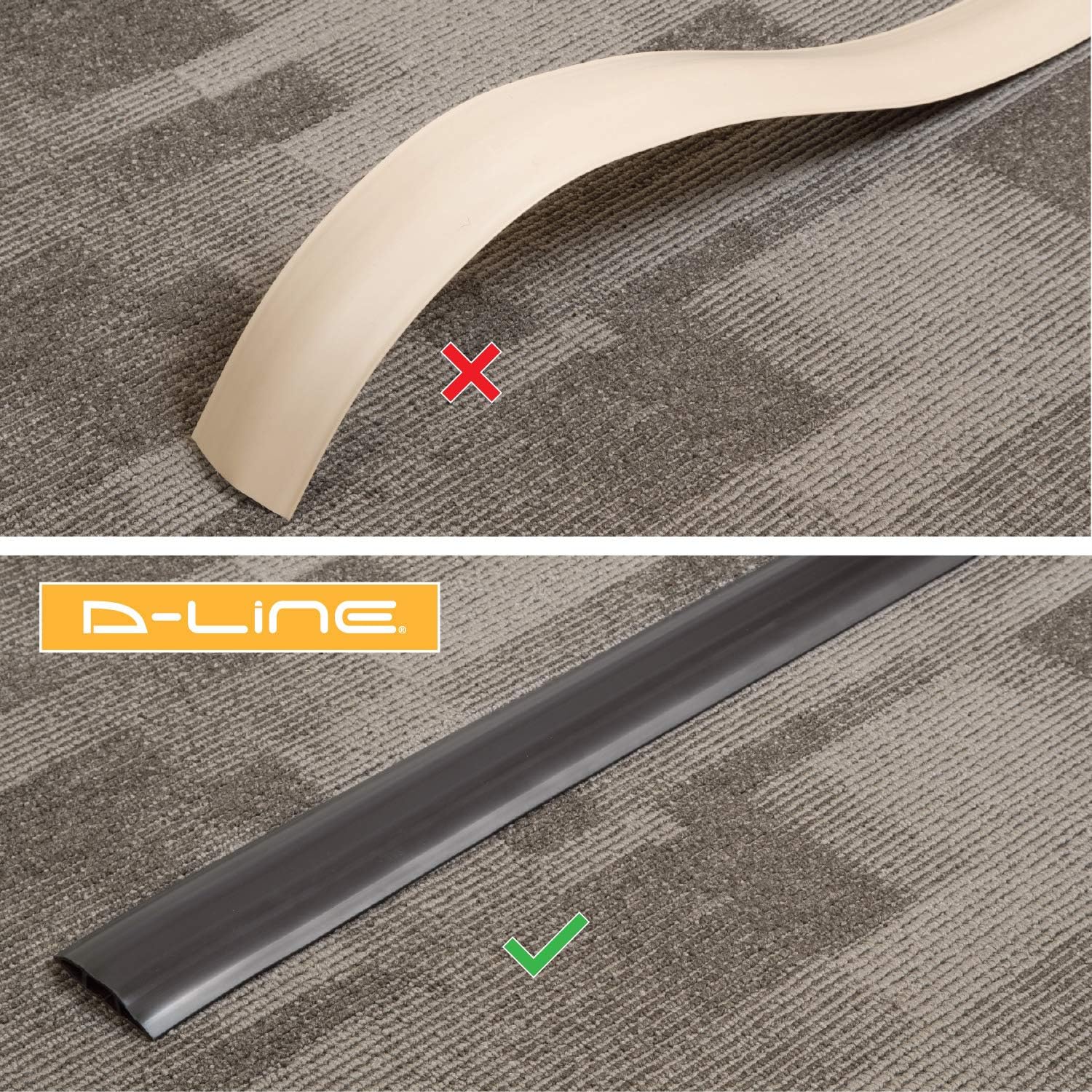 D-Line 6ft Floor Cord Cover, Made in USA Linkable Cable Protector, Hide Extension Cords, Protect Cords, Prevent Cable Trips, Cord Hider, Heavy Duty - Cord Cavity = 0.56" (W) x 0.35" (H) - Black