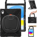 BRAECN Case for iPad (A16) 11th/10th Generation 11”/10.9'' 2025/2022-Heavy Duty Rugged Silicone Case w/Swivel Ring Stand/Kickstand/Shoulder Strap/Pencil Holder/Screen Protector-Carnival Night (Black)