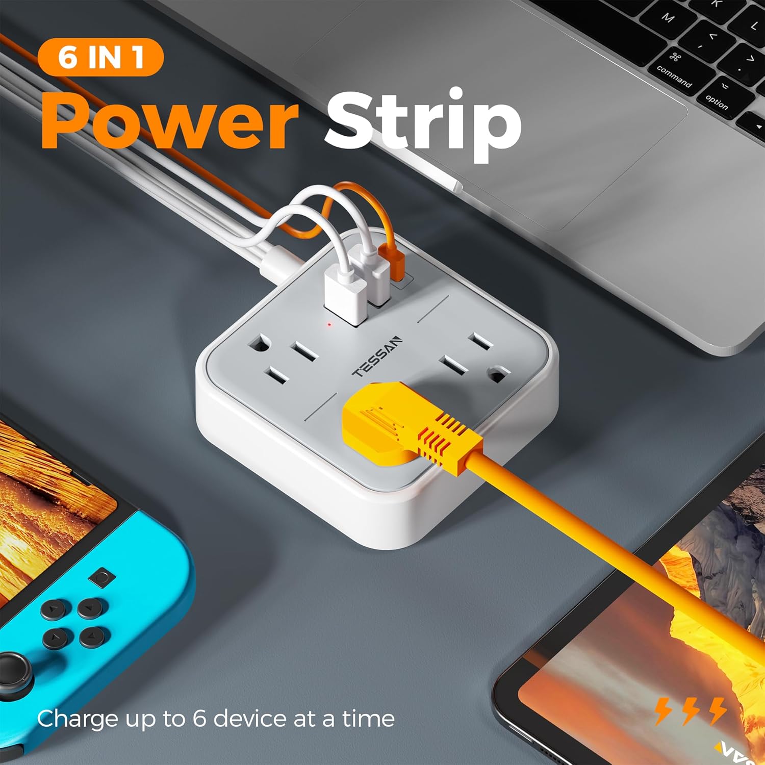 TESSAN Ultra Thin Flat Extension Cord 5 FT, Slim Power Strip with USB Ports (1 USB C), Surge Protector Flat Plug Wall Charger with 3 Outlets for Office, School, Dorm Room Essentials